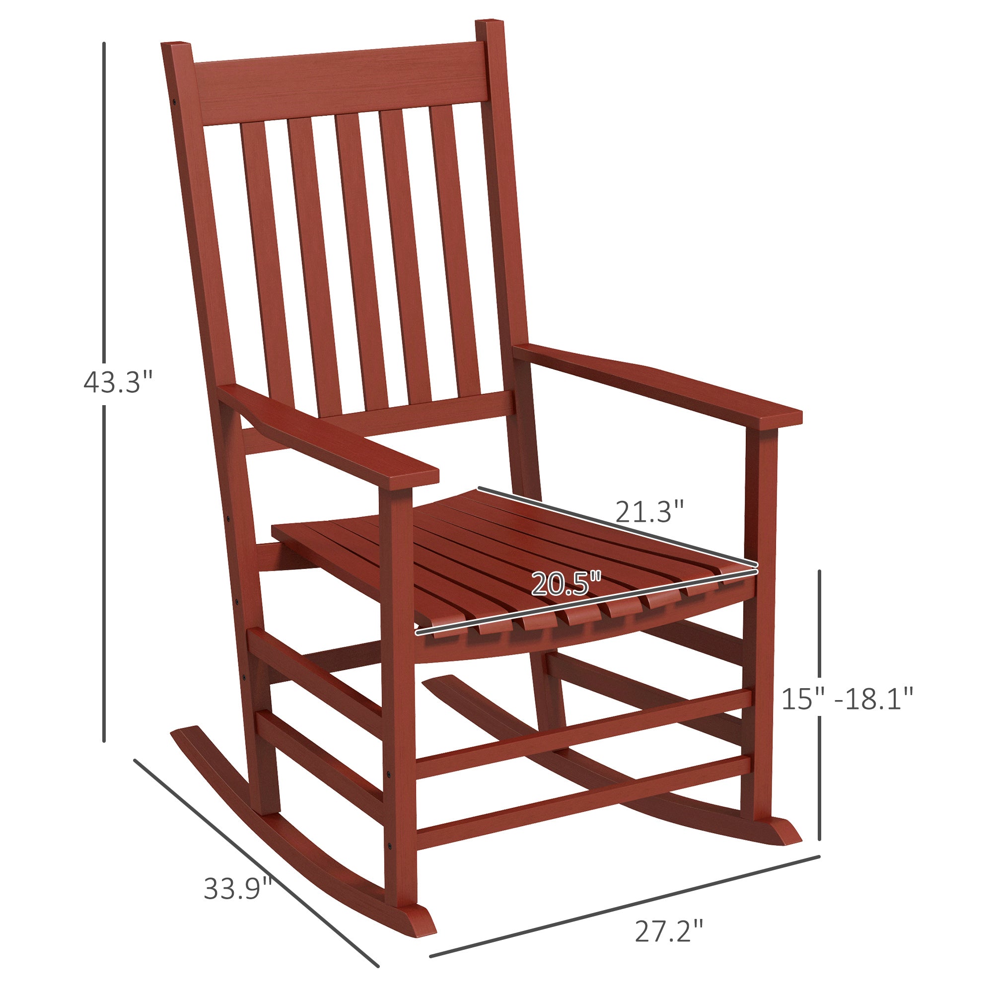 Outdoor Rocking Chair Set of 2, Patio Rocking Chair with Smooth Curves, High Density Wooden Rockers for Lawn Garden Porch, Supports Up to 350lbs