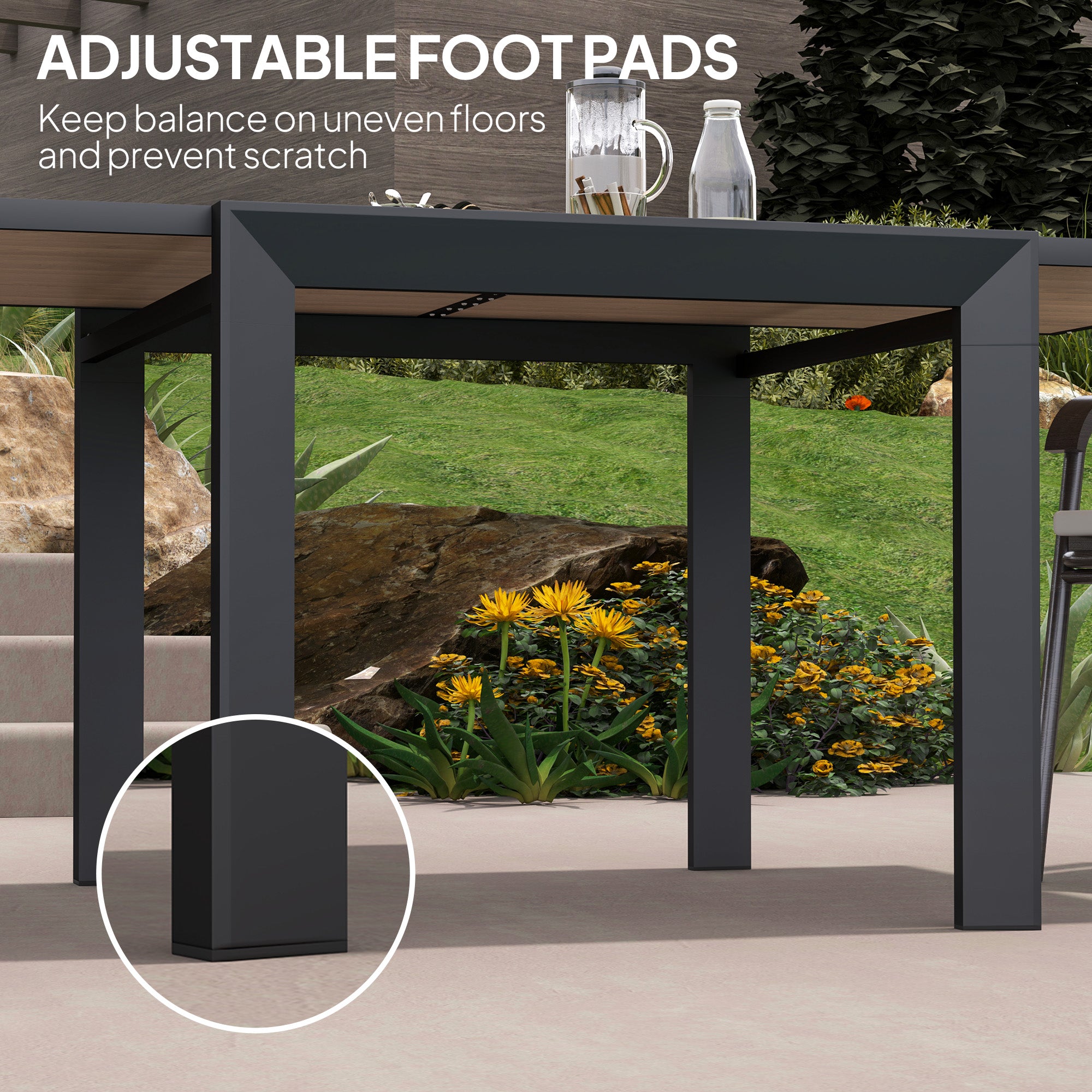 35.5"-71" Expandable Outdoor Dining Table for 4-6 People, Aluminum Patio Table with Slatted Wood Grain Top, Natural
