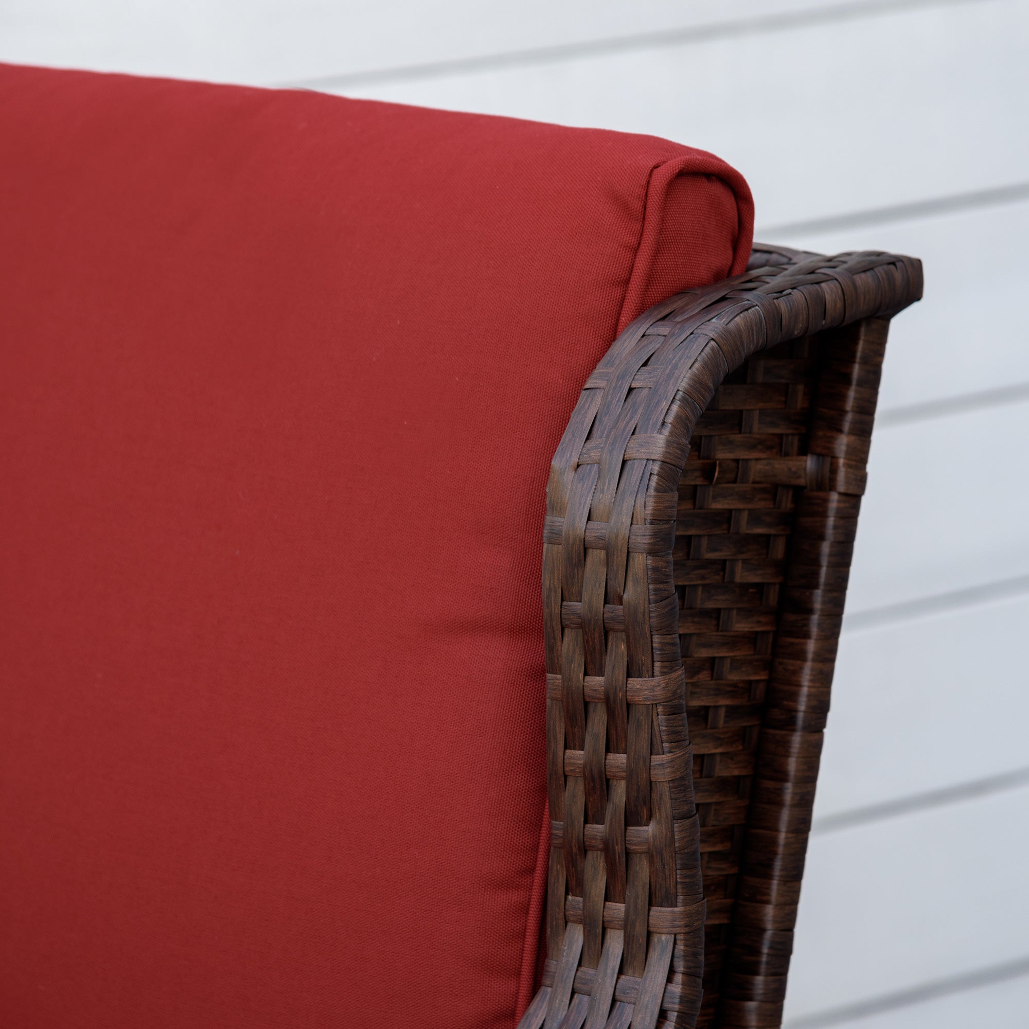 Outdoor Wicker Rocking Chair, Rattan Rocker with Cushions, Steel Frame for Patio, Garden, Backyard, Wine Red