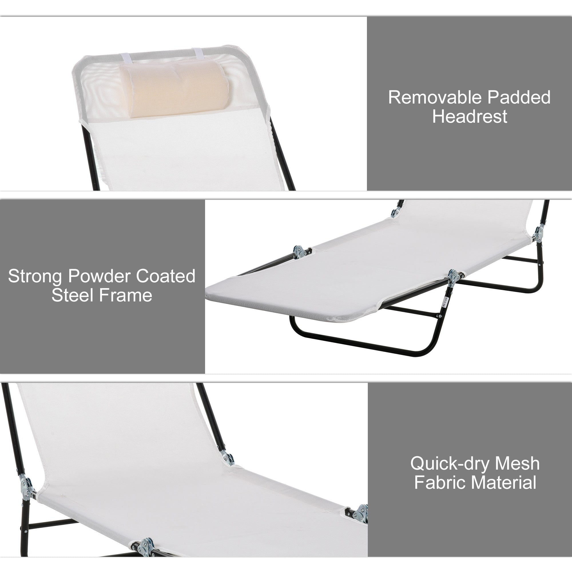 Folding Chaise Lounge Chair, Pool Sun Tanning Chair, Outdoor Lounge Chair with Reclining Back, Breathable Mesh Seat, Headrest for Beach, Yard, Patio