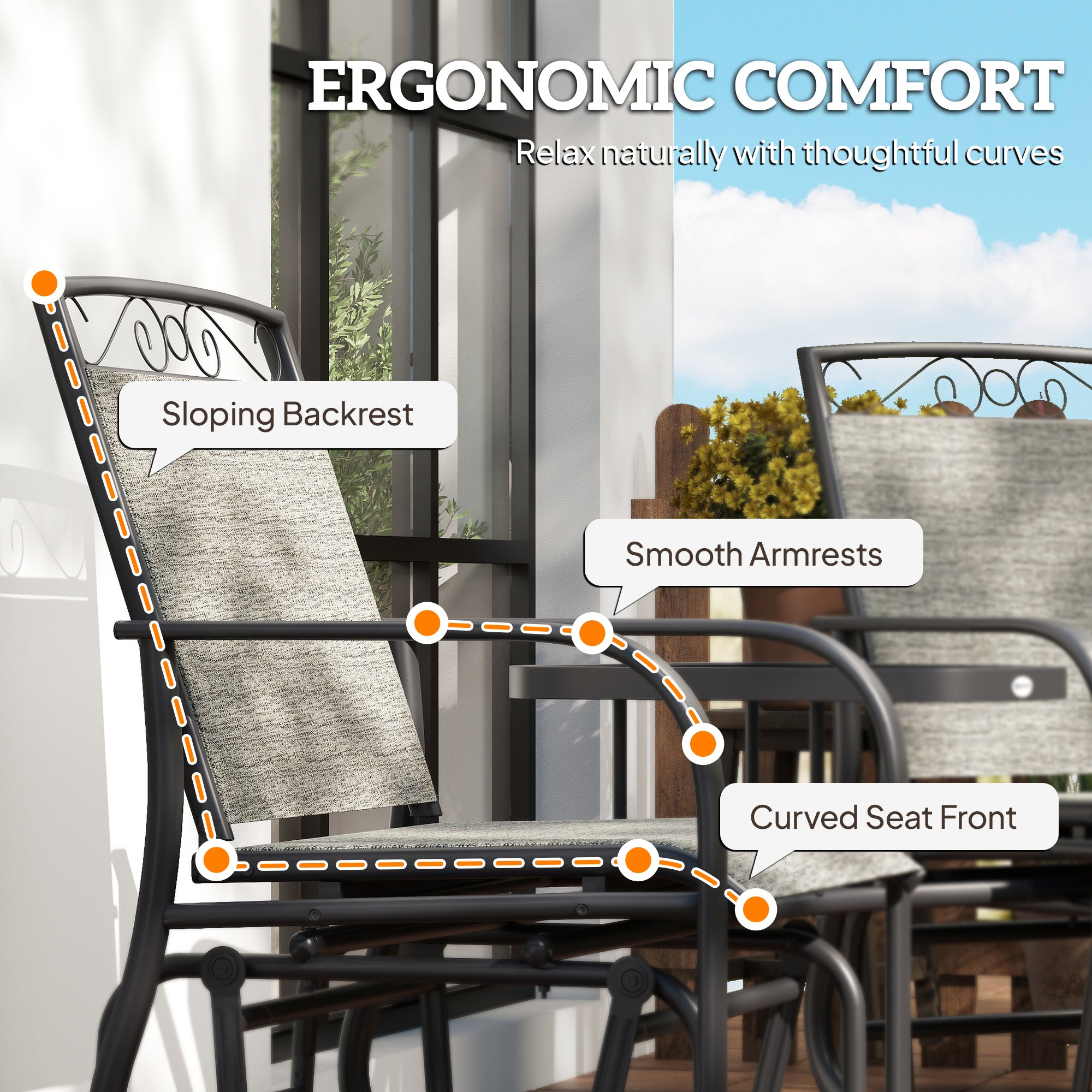 Outdoor Glider Chairs with Coffee Table, Patio 2-Seat Rocking Chair Swing with Breathable Sling for Backyard
