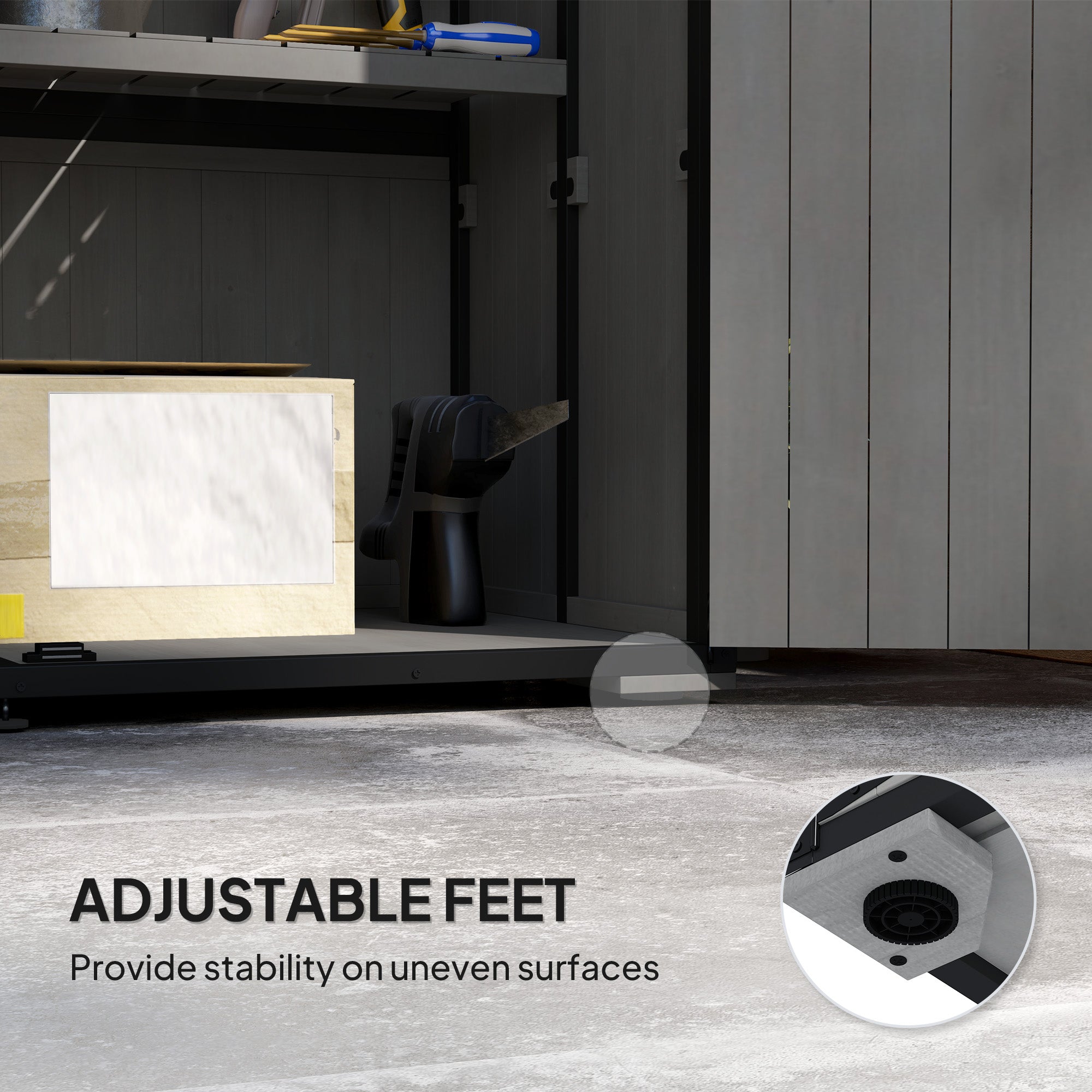 Wood Storage Shed, Outdoor Garden Shed with Asphalt Roof, 2 Shelves, Lockable Doors and Adjustable Feet