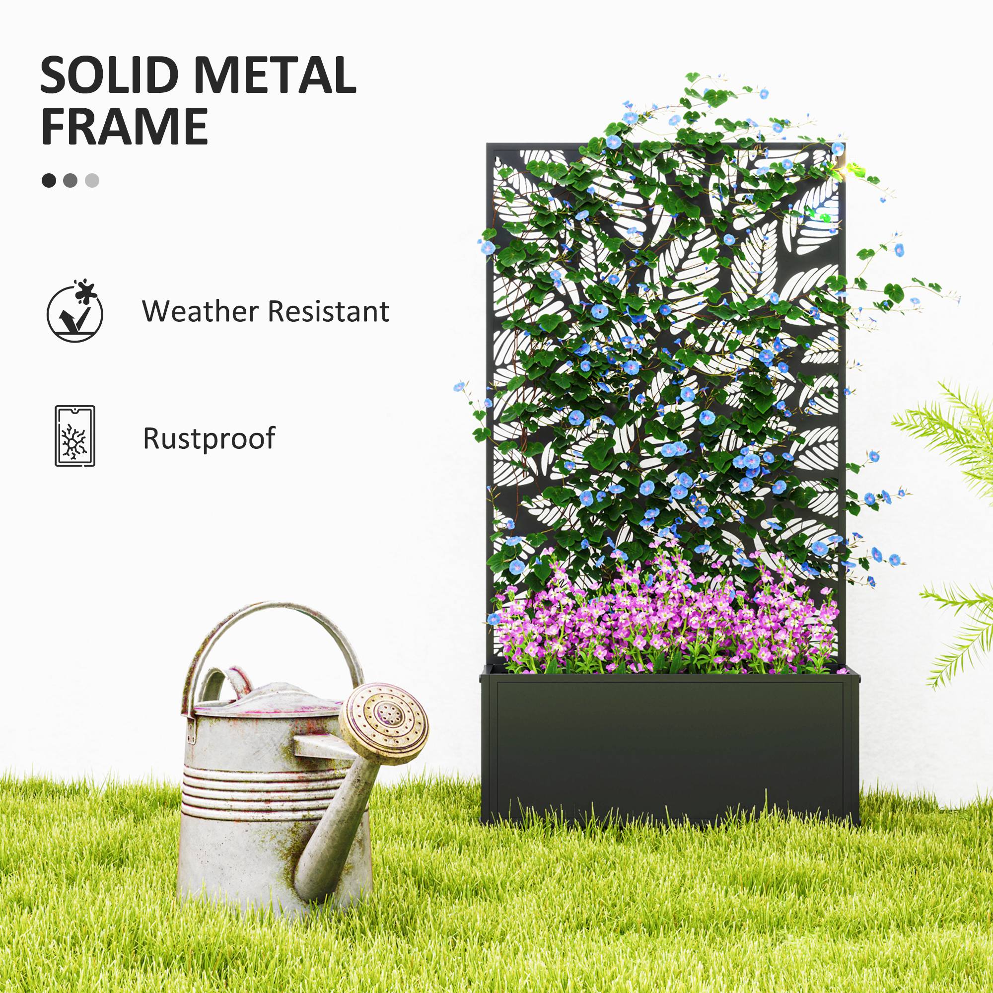Metal Garden Bed with Trellis for Climbing Plants, Freestanding or Wall Mounted Flower Bed for Garden, Patio, Balcony