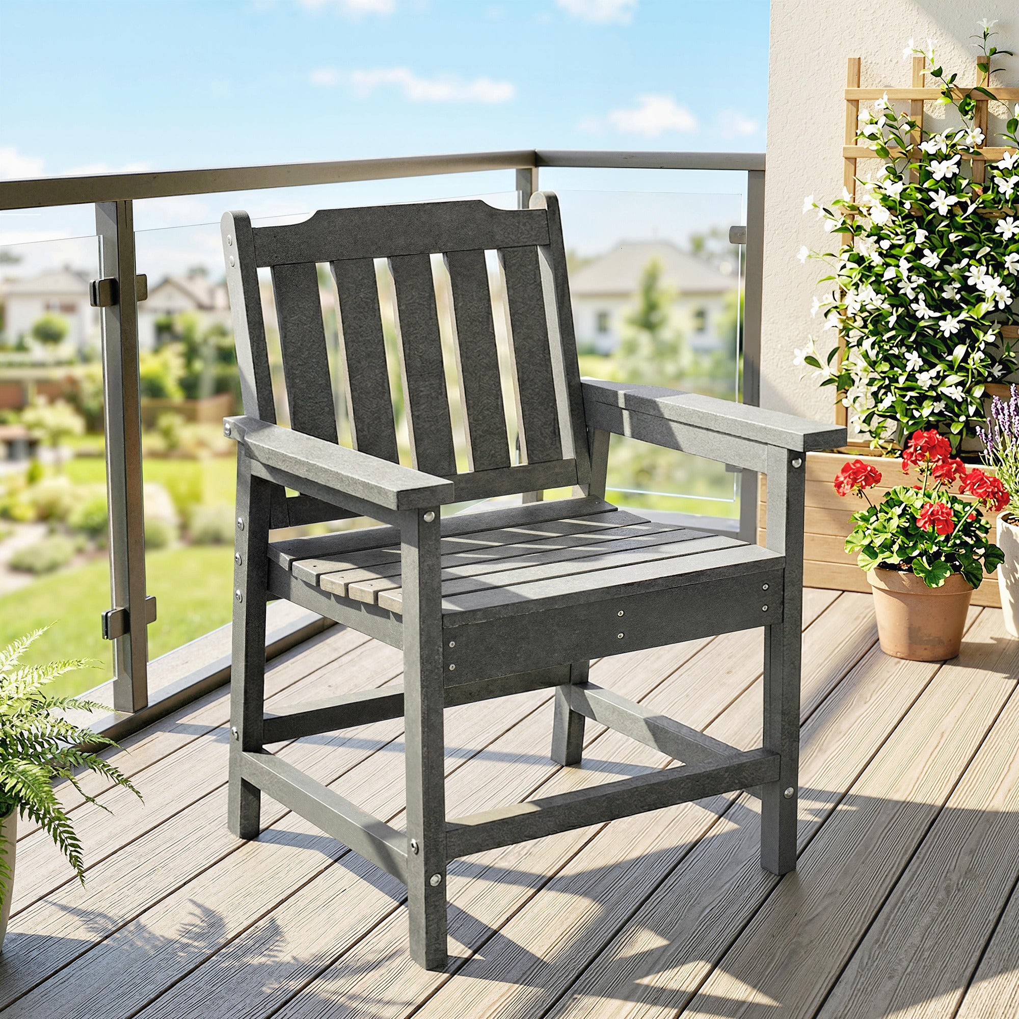 All-Weather Patio Chair, HDPE Patio Dining Chair, Heavy Duty Wood-Like Outdoor Furniture for Garden, Backyard, Deck, Porch, Lawn