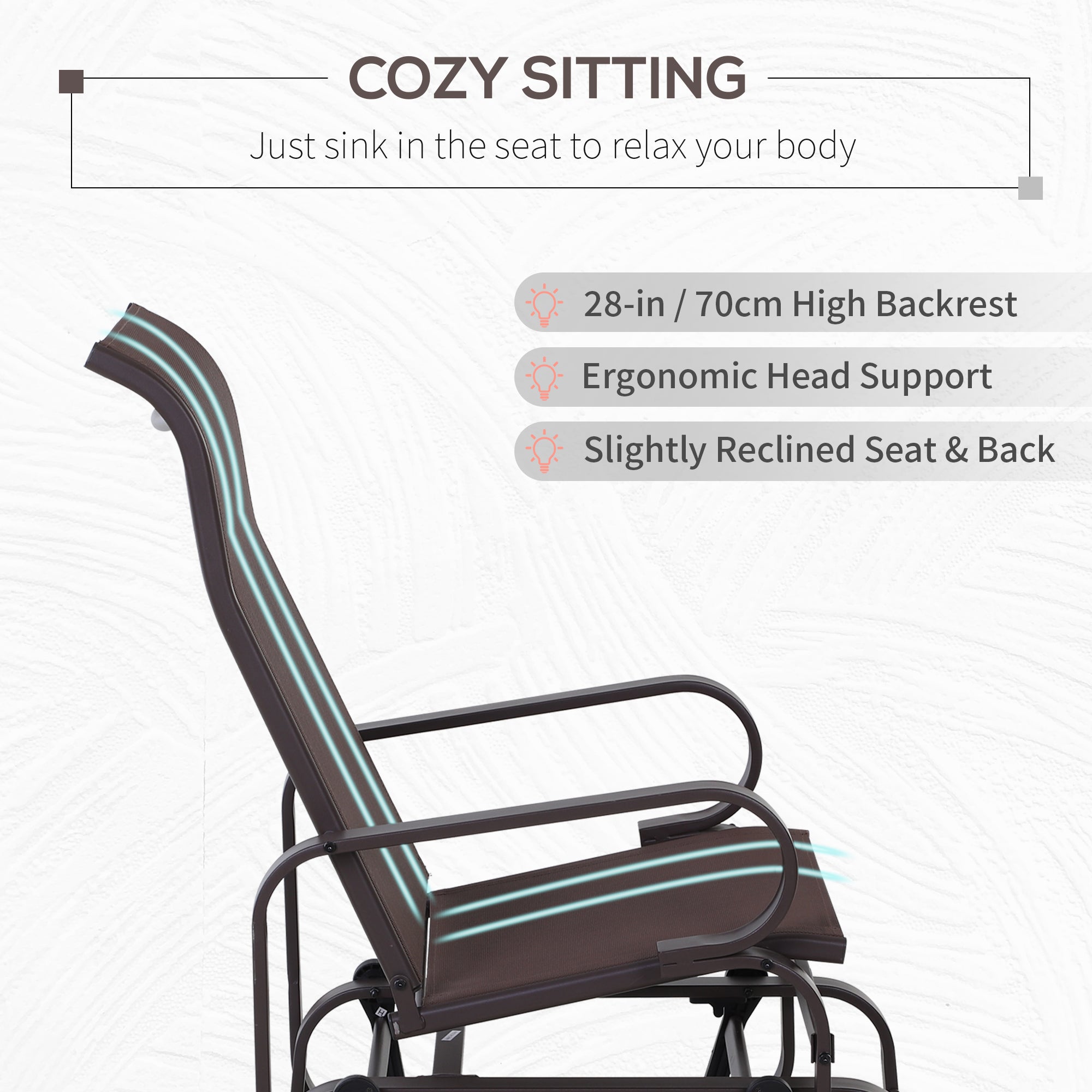 Outdoor Patio Glider Rocker, Metal High-Back Chair for Outdoor Use