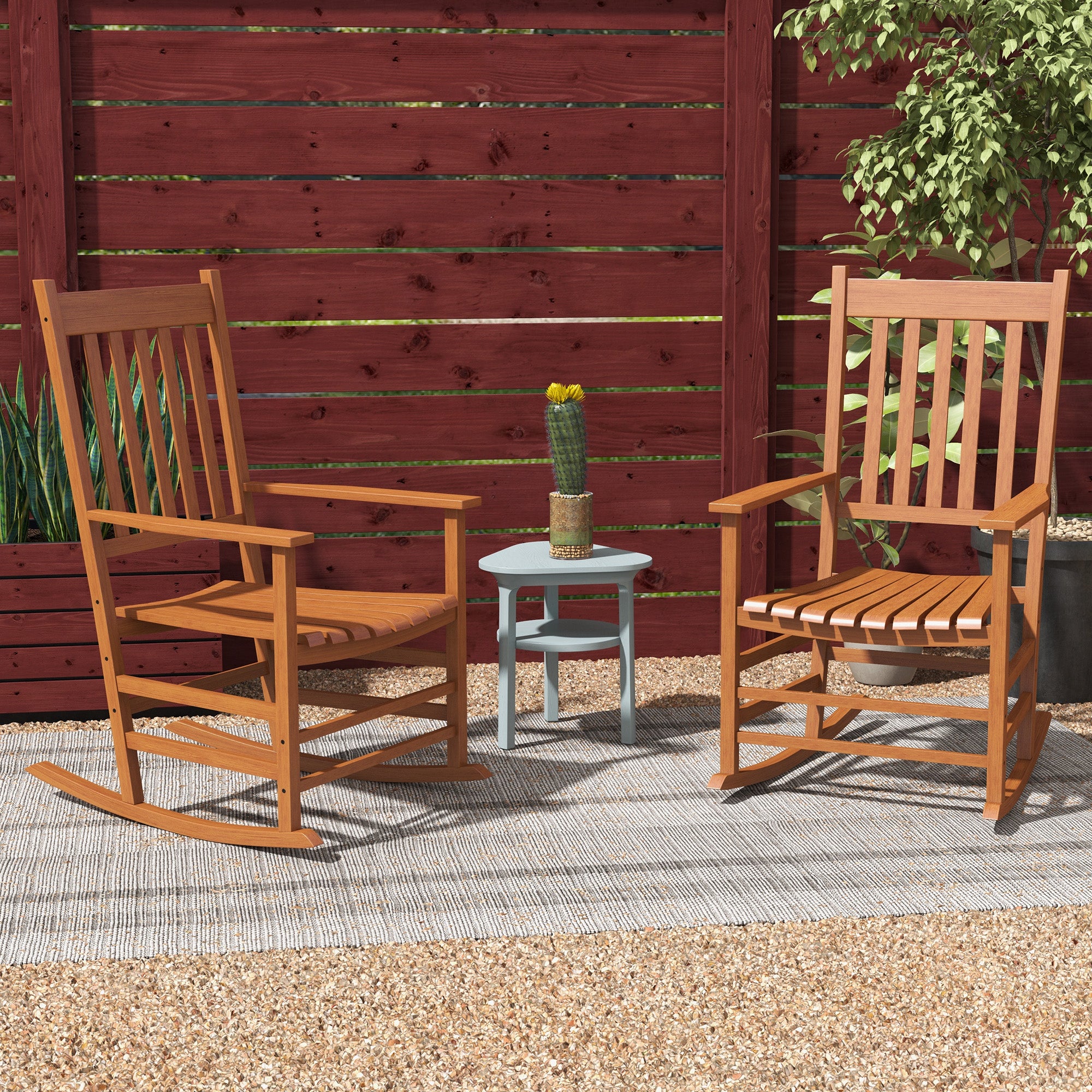 Outdoor Rocking Chair Set of 2, Patio Rocking Chair with Smooth Curves, High Density Wooden Rockers for Lawn Garden Porch, Supports Up to 350lbs