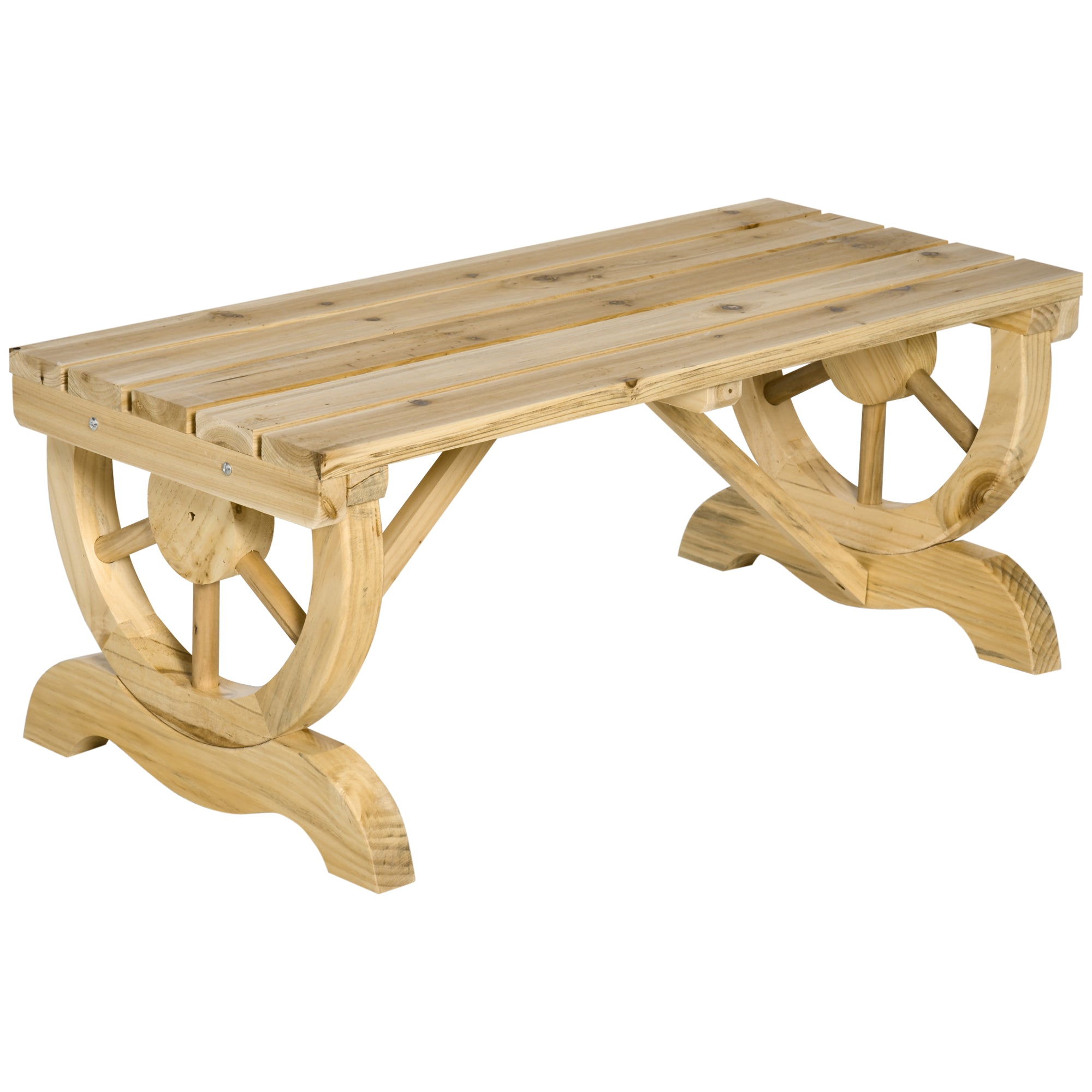 2-Person Wooden Garden Bench, Outdoor Wagon Wheel Porch Bench for Backyard Garden, Support 550 LBS, Rustic Country Style Patio Furniture