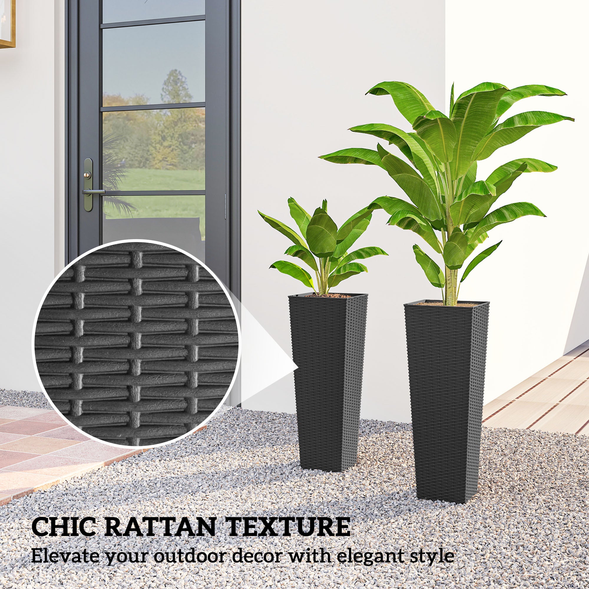 23.6 Inch Tall Planters for Outdoor Plants, Set of 2 Plastic Flower Pots with Drainage Holes