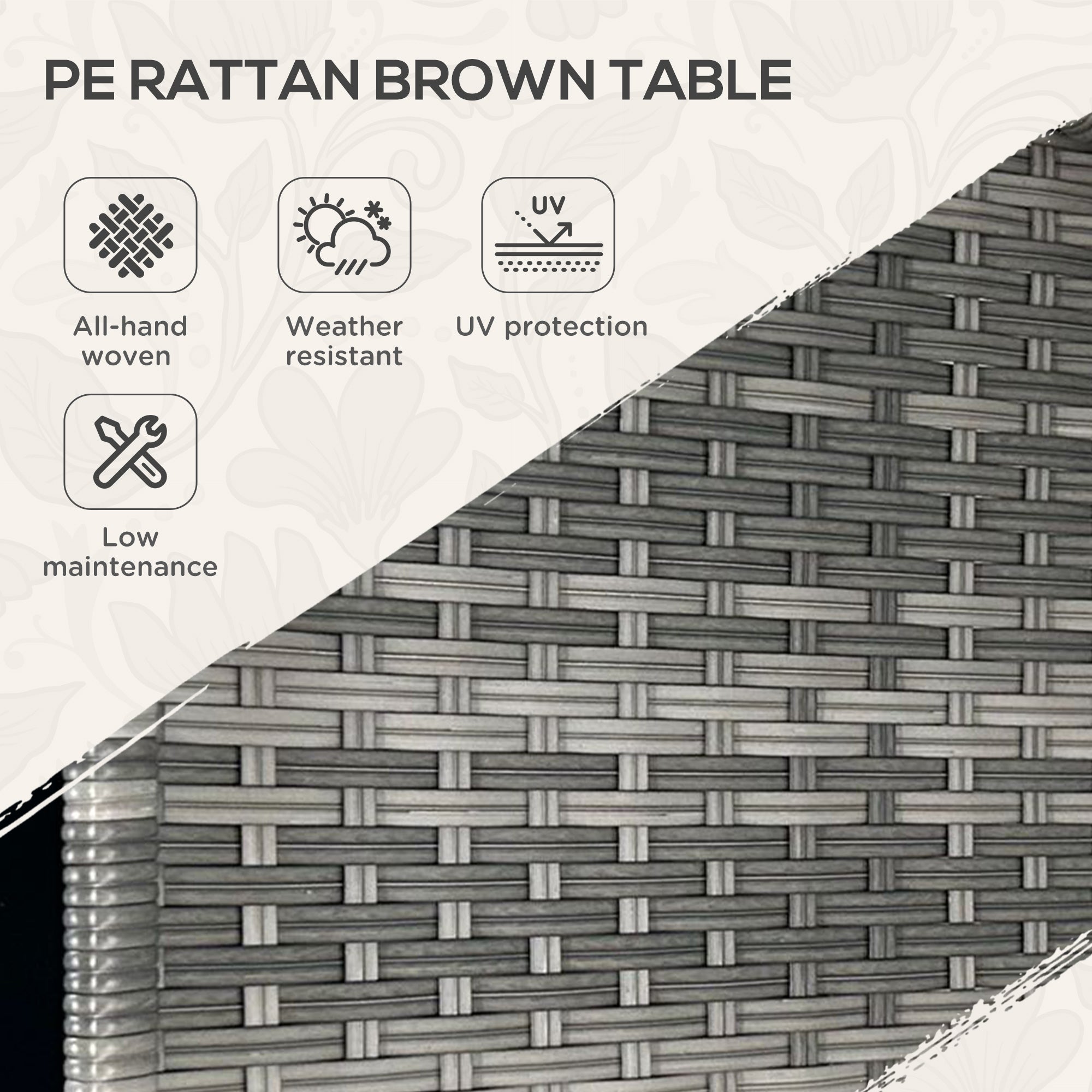 Rattan Side Table, Outdoor End Table with Storage Shelf, Aluminum Frame Square, Coffee Table with Tempered Glass Top