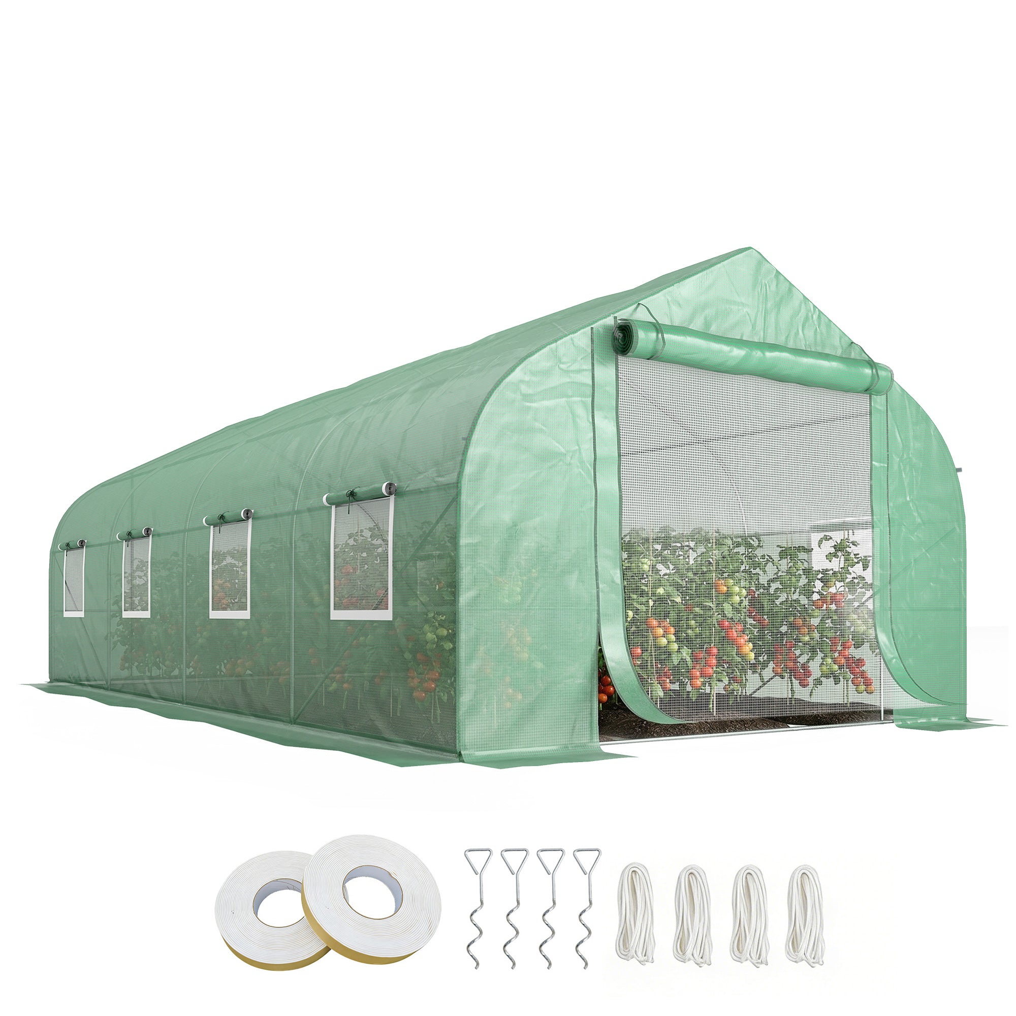 20' x 10' x 7' Walk-in Tunnel Greenhouse with Zippered Mesh Door and 8 Mesh Windows, Gardening Plant Hot House with Galvanized Steel Hoops