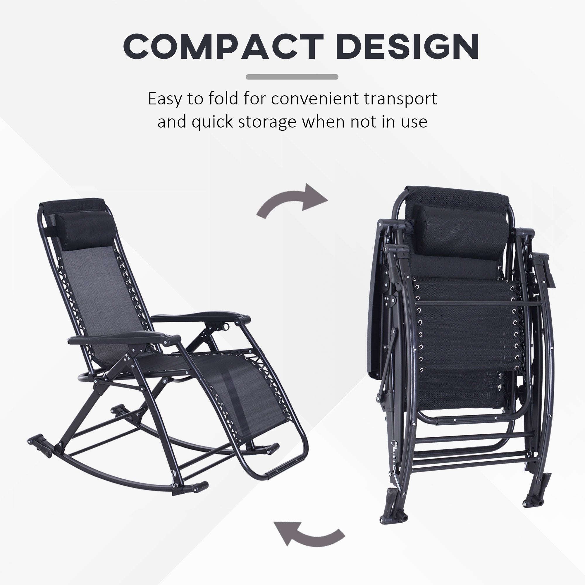 Outdoor Rocking Chairs, Foldable Reclining Zero Gravity Lounge Rocker with Pillow, Cup & Phone Holder, Combo Design with Folding Legs