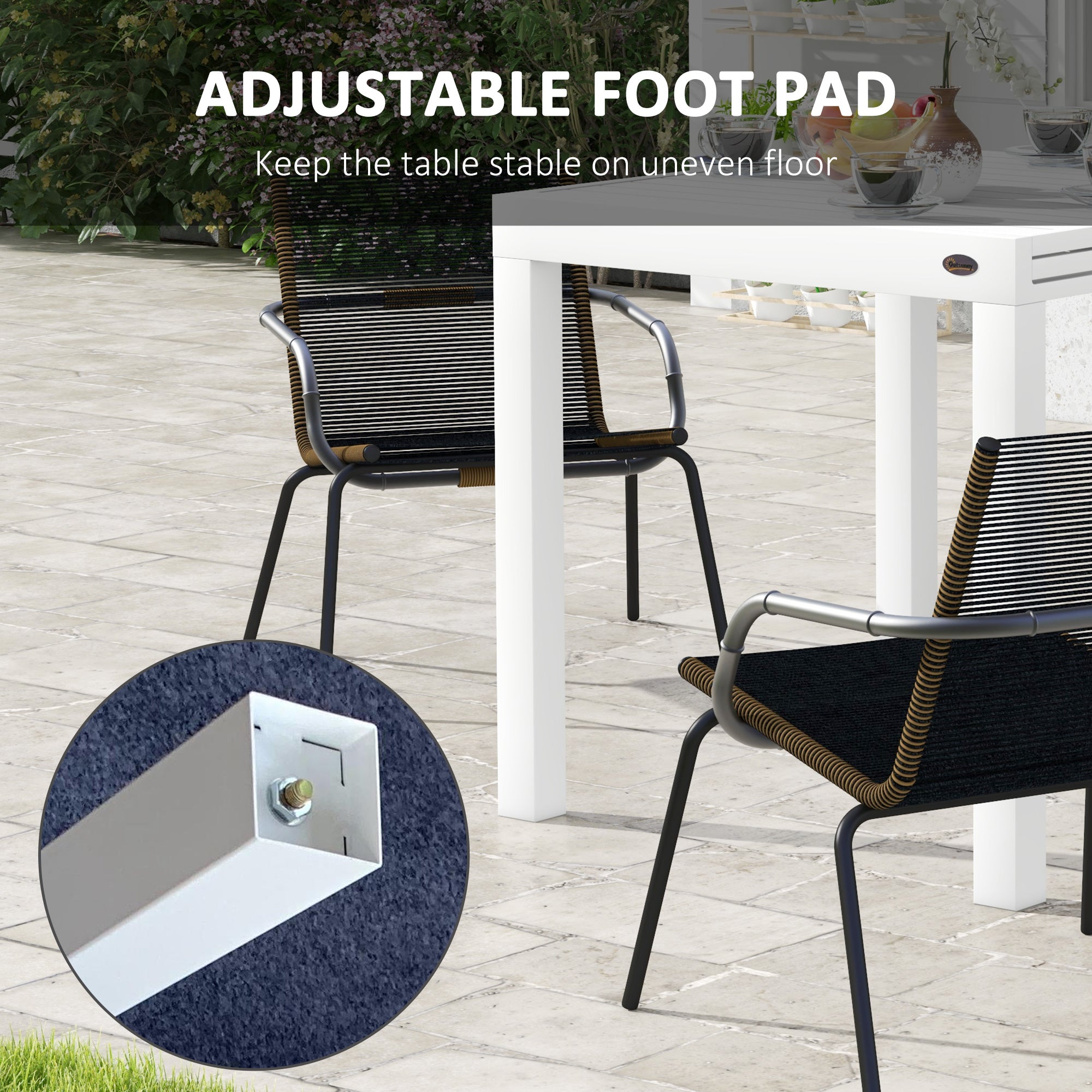 Expandable Patio Table, Outdoor Dining Table for 4-6 with Aluminum Frame for Garden, Lawn, Balcony Terrace