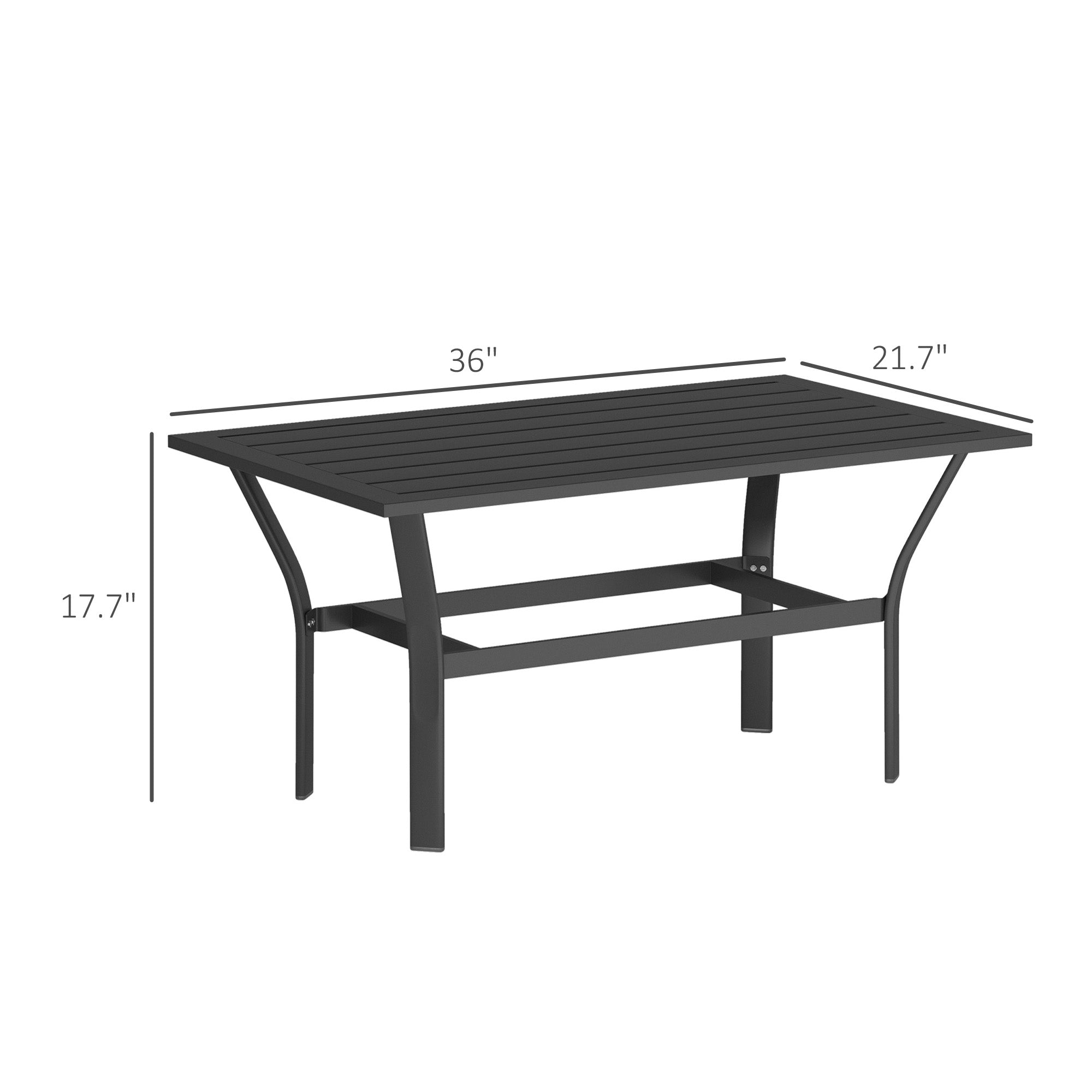Outdoor Coffee Table with Slatted Tabletop, All-Weather Rectangle Metal Patio Coffee Table for Garden
