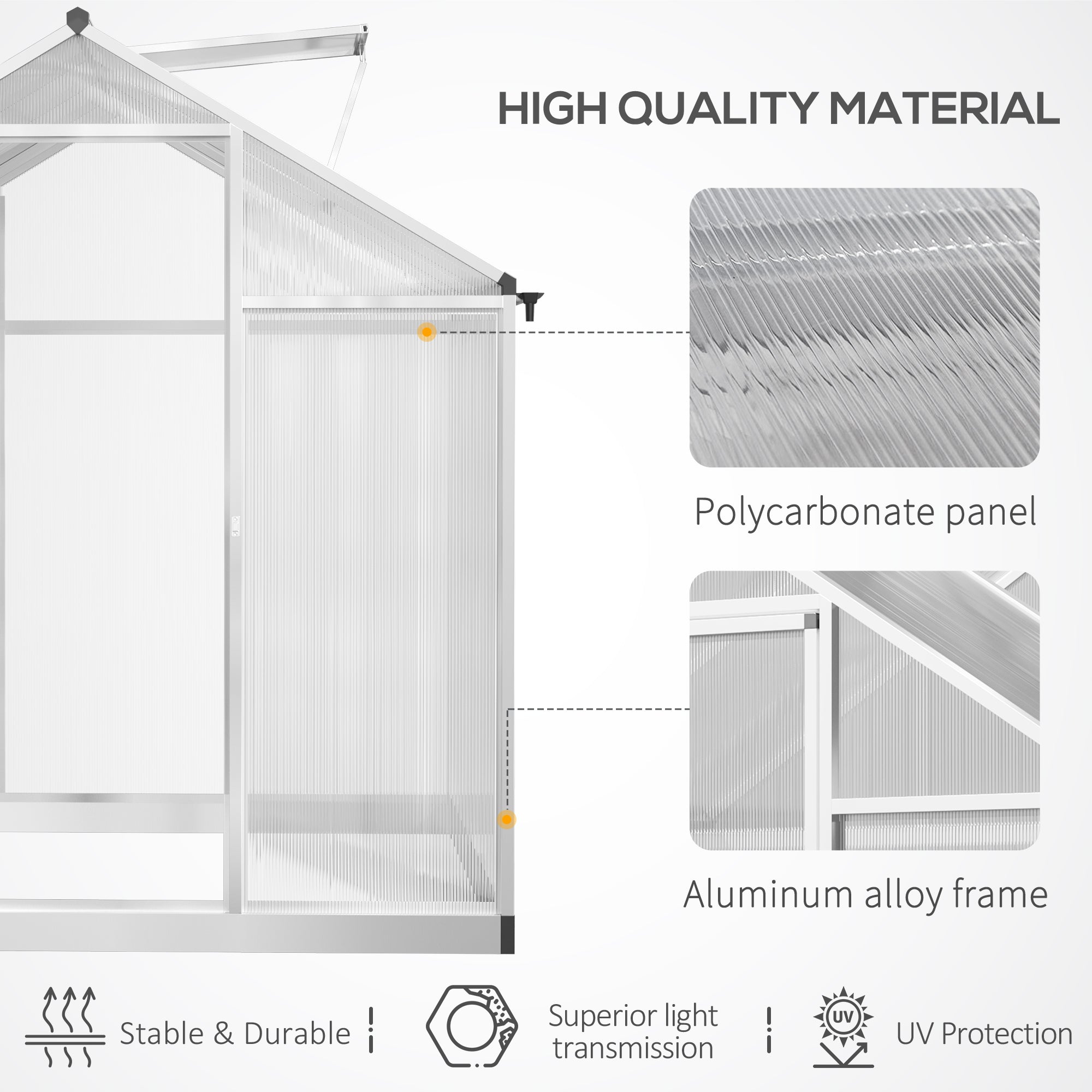 6' L x 6' W Walk-In Polycarbonate Greenhouse with Roof Vent for Ventilation & Rain Gutter for Winter
