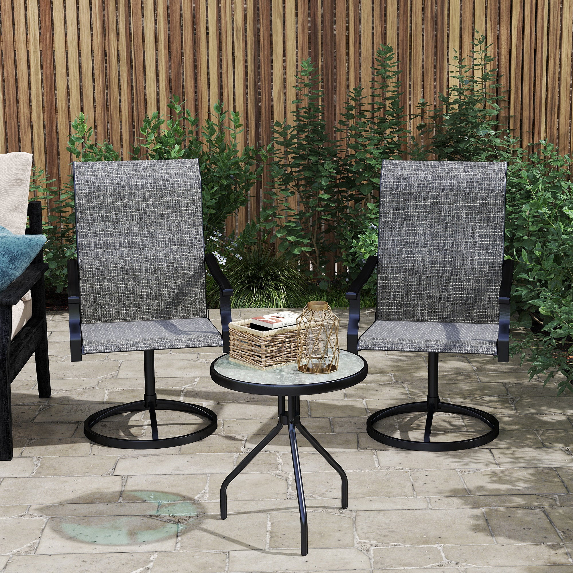 Patio Swivel Chairs Set of 2, High Back Patio Dining Chairs with All-Weather Mesh for Backyard, Lawn, Garden
