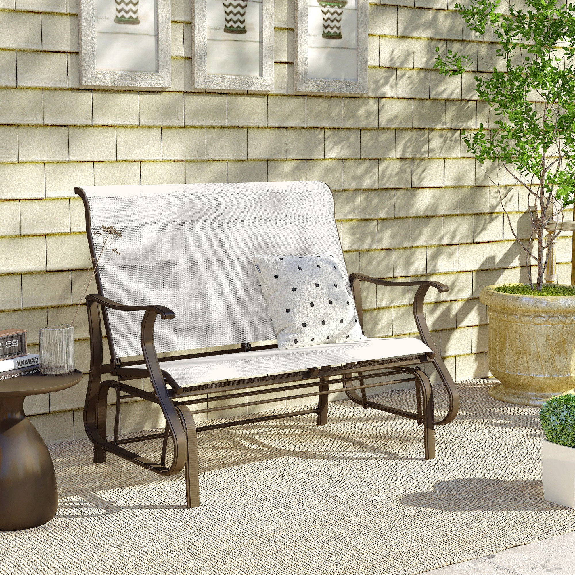 2-Person Outdoor Glider Bench, Patio Glider Loveseat Chair with Powder Coated Steel Frame, 2 Seats Porch Rocking Glider for Backyard, Lawn and Garden