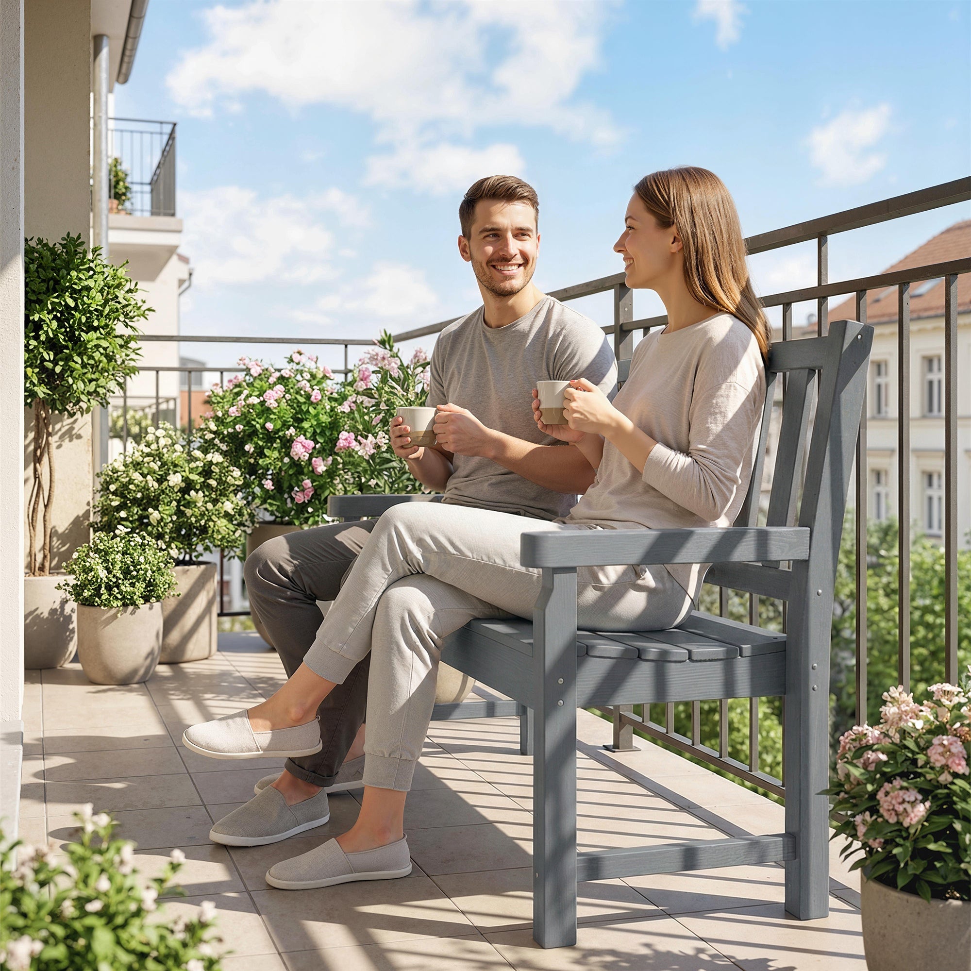 2-Person Garden Bench, HDPE Outdoor Bench with 530 lbs Capacity, Curved Seat for Backyard, Park, Porch, Lawn