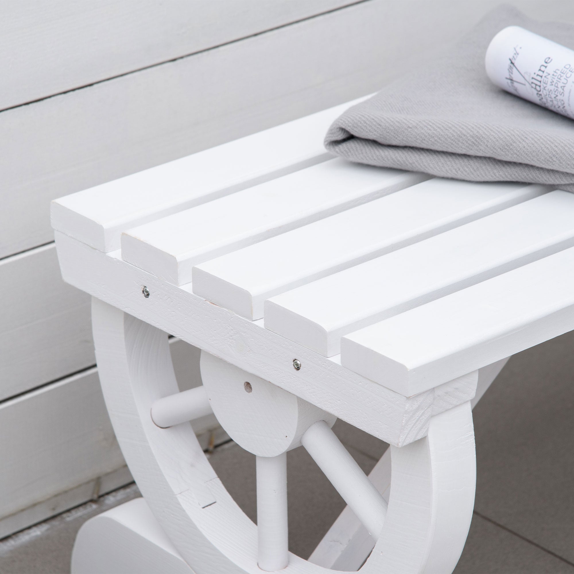 2-Person Wooden Garden Bench, Outdoor Wagon Wheel Porch Bench for Backyard Garden, Support 550 LBS, Rustic Country Style Patio Furniture