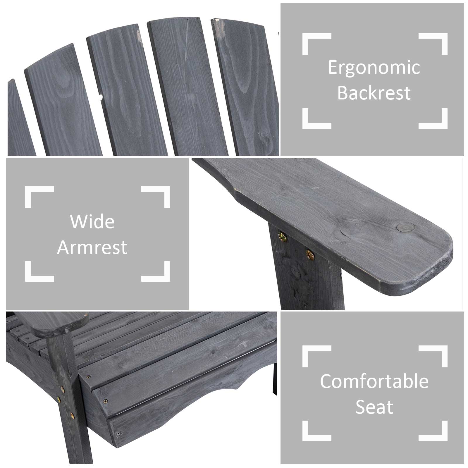 Fire Pit Seating, 2 Wooden Adirondack Chairs with Outdoor Table & Umbrella Hole, Wood 2 Person Adirondack Bench