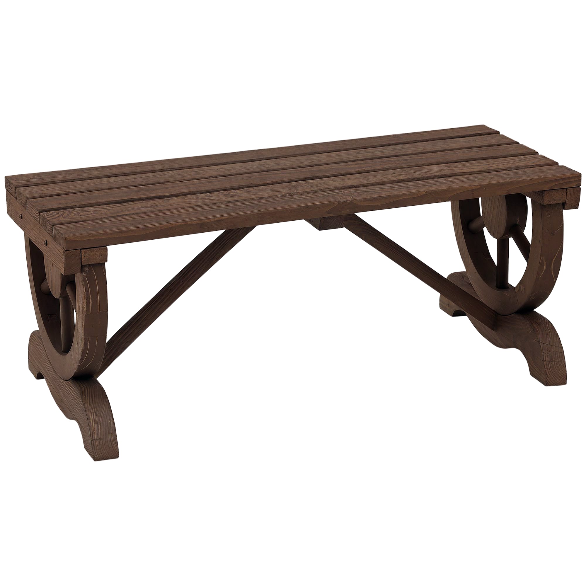 2-Person Wooden Garden Bench, Outdoor Wagon Wheel Porch Bench for Backyard Garden, Support 550 LBS, Rustic Country Style Patio Furniture