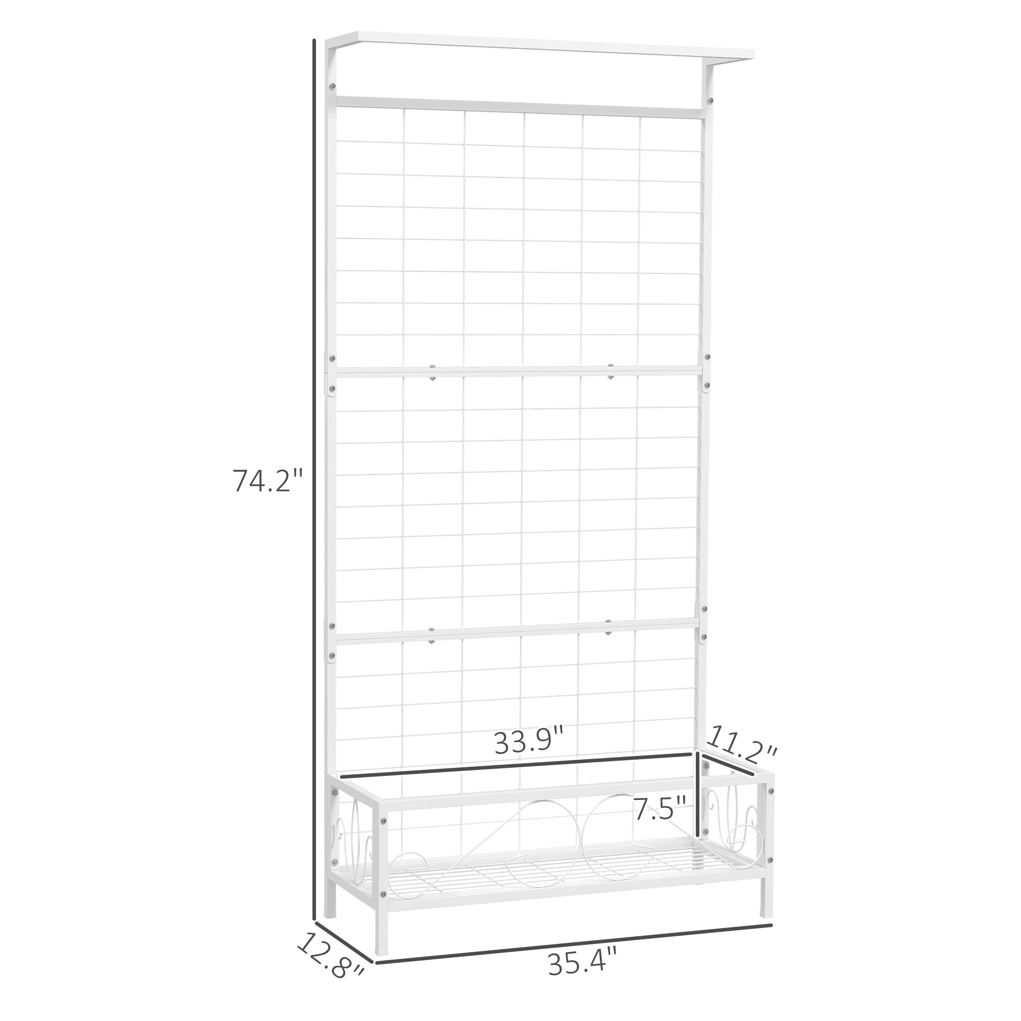Metal Tall Plant Stand with Trellis and Hanging Bar, Plant Holder for Indoor Outdoor Use, 35" x 12.8" x 74"