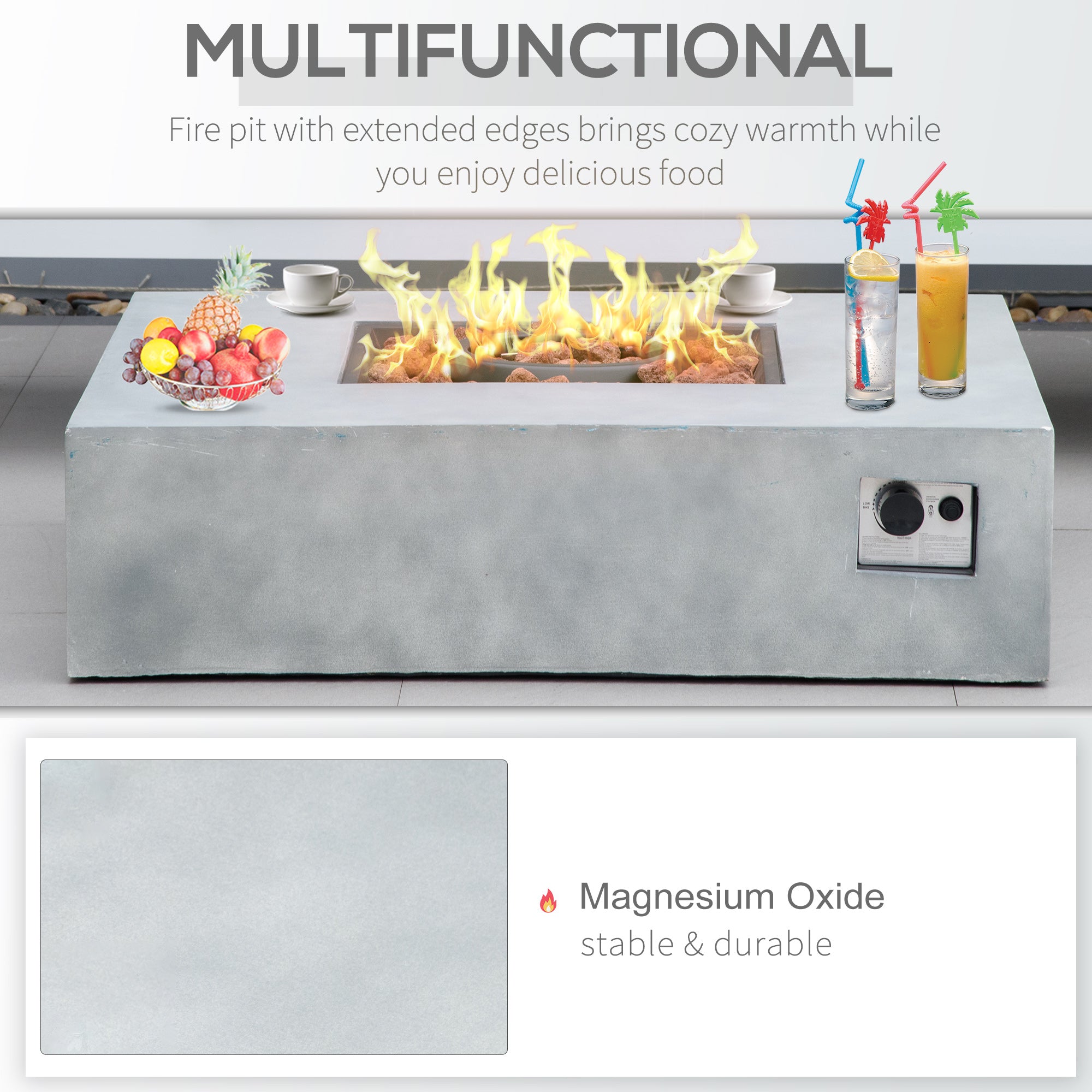 Outdoor Propane Fire Pit Table Faux Grey Ledge Stone 42-inch Square Gas Fire Pit Table, 50,000BTU Auto Ignition Gas Firepits with Protective Cover, Lava Rocks, CSA Certification for Outdoor, Grey