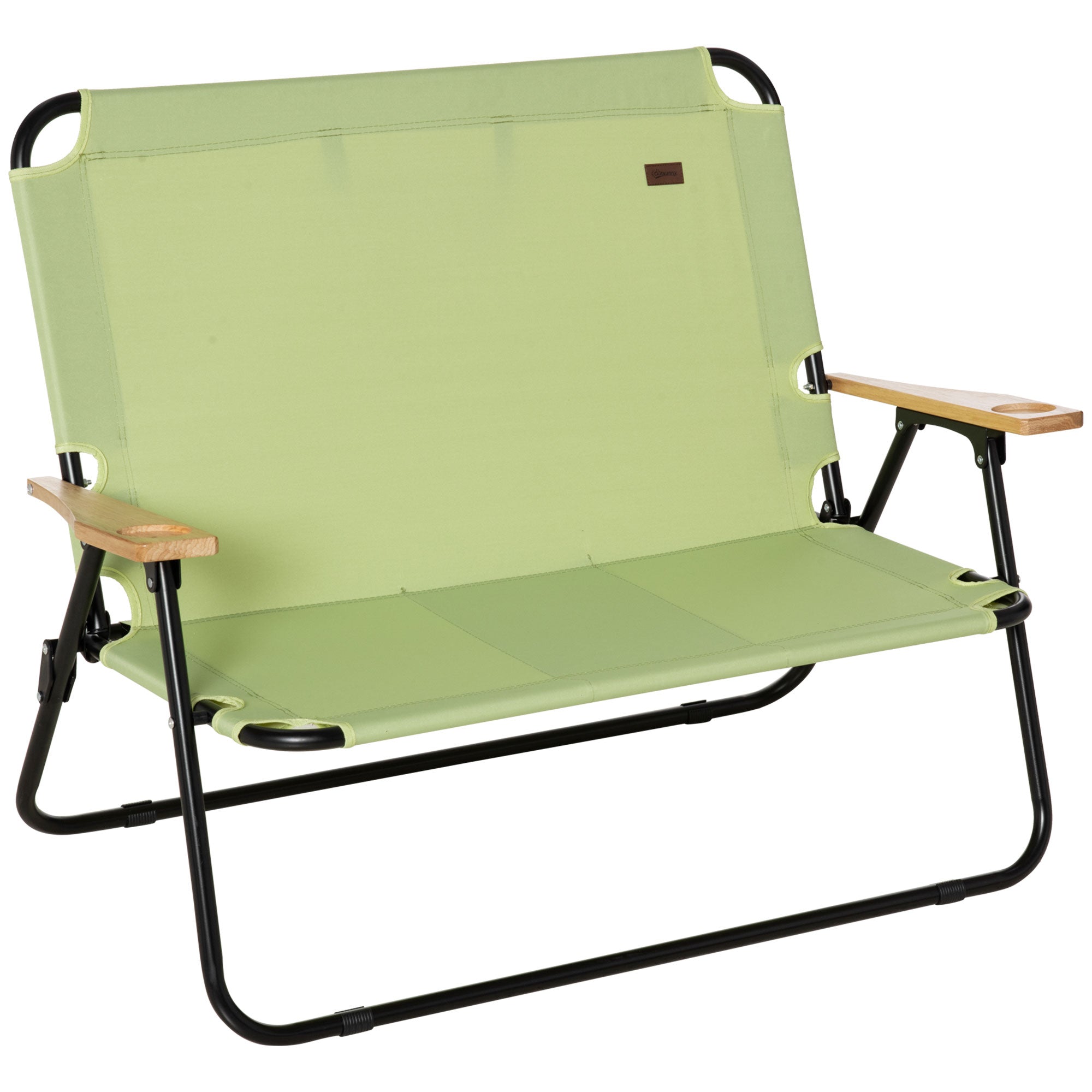 Double Folding Camping Chair, Loveseat for 2 Adults, Portable Camping Couch with Wood Armrest & Cupholders, for Backpacking, Beach, Sports Travel