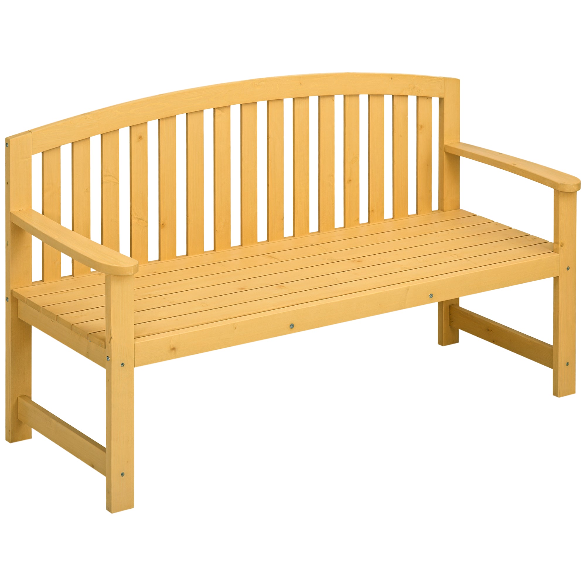 56" Outdoor Wood Bench, 2-Seater Garden Bench with Backrest and Armrest, Patio Bench for Patio, Porch, Poolside, Balcony, Natural