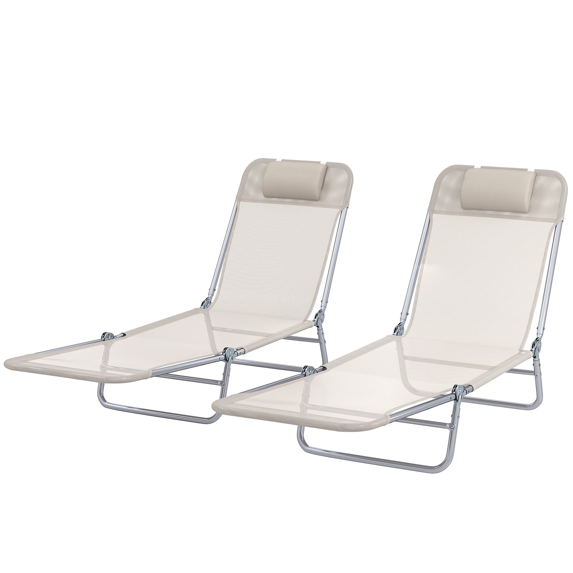 2 Piece Folding Chaise Lounge Chairs, Pool Sun Tanning Chairs with Reclining Back, Breathable Mesh Seat