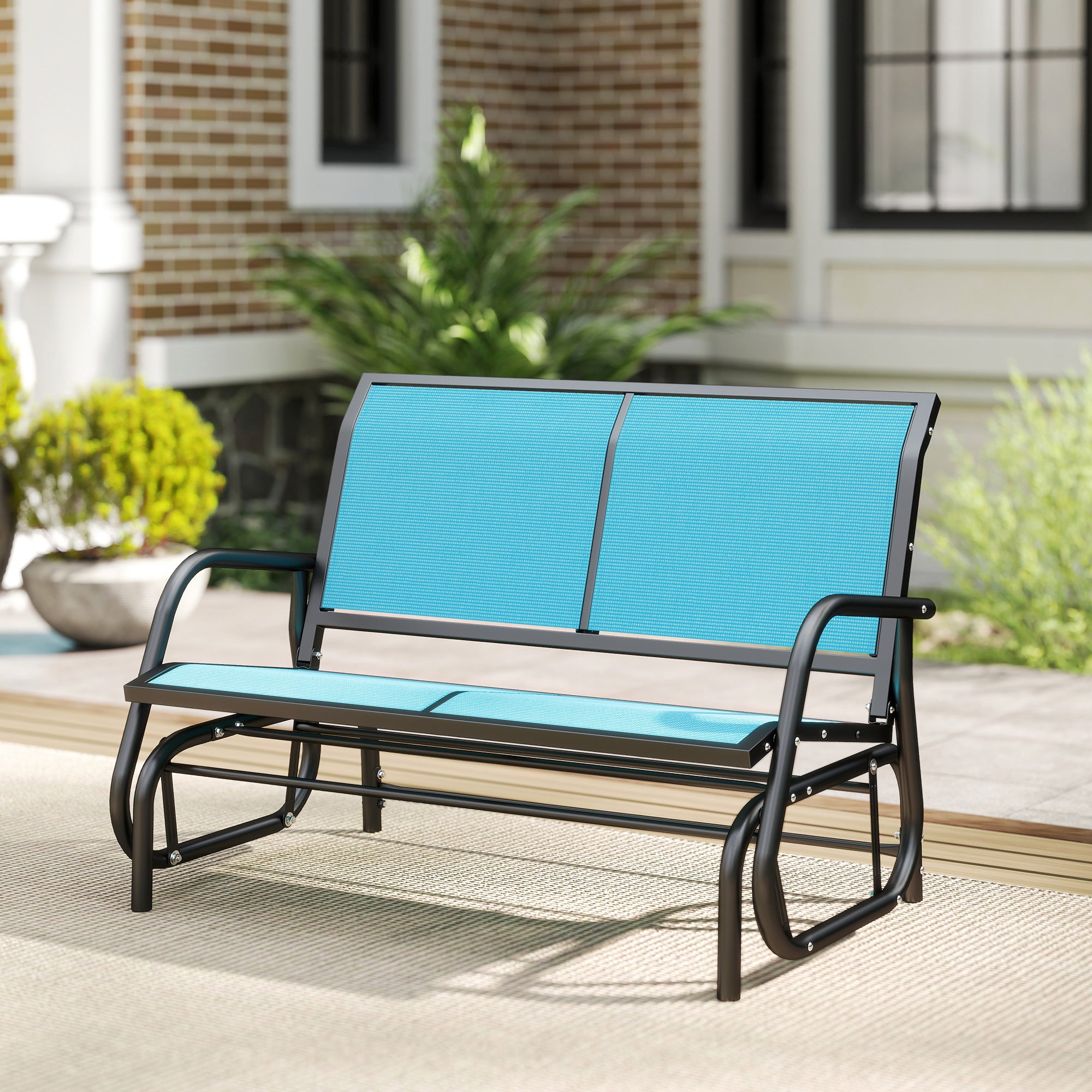 2-Person Outdoor Glider Bench, Patio Double Swing Rocking Chair Loveseat w/Powder Coated Steel Frame for Backyard Garden Porch