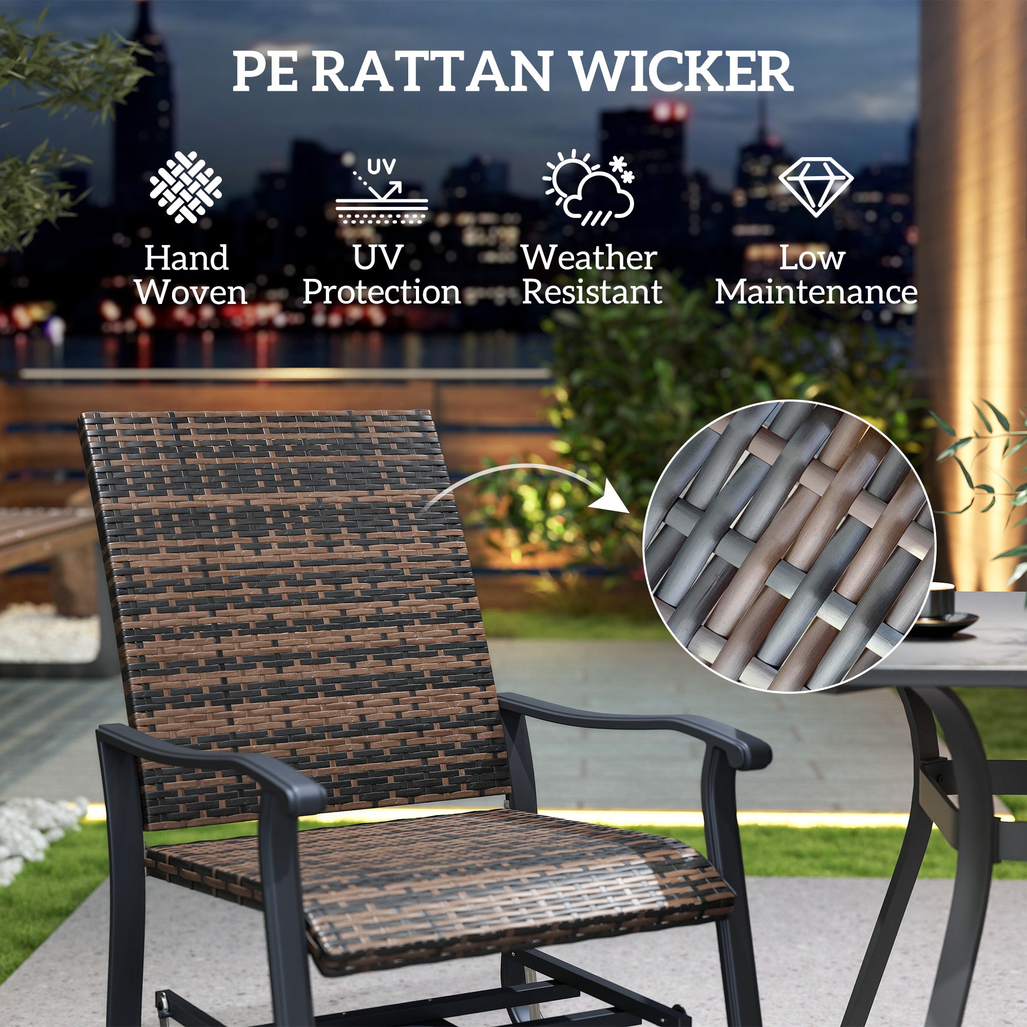 Wicker Rattan Swivel Patio Glider Chair Set of 2, Outdoor Glider Chair with Steel Frame, High Back, Armrests