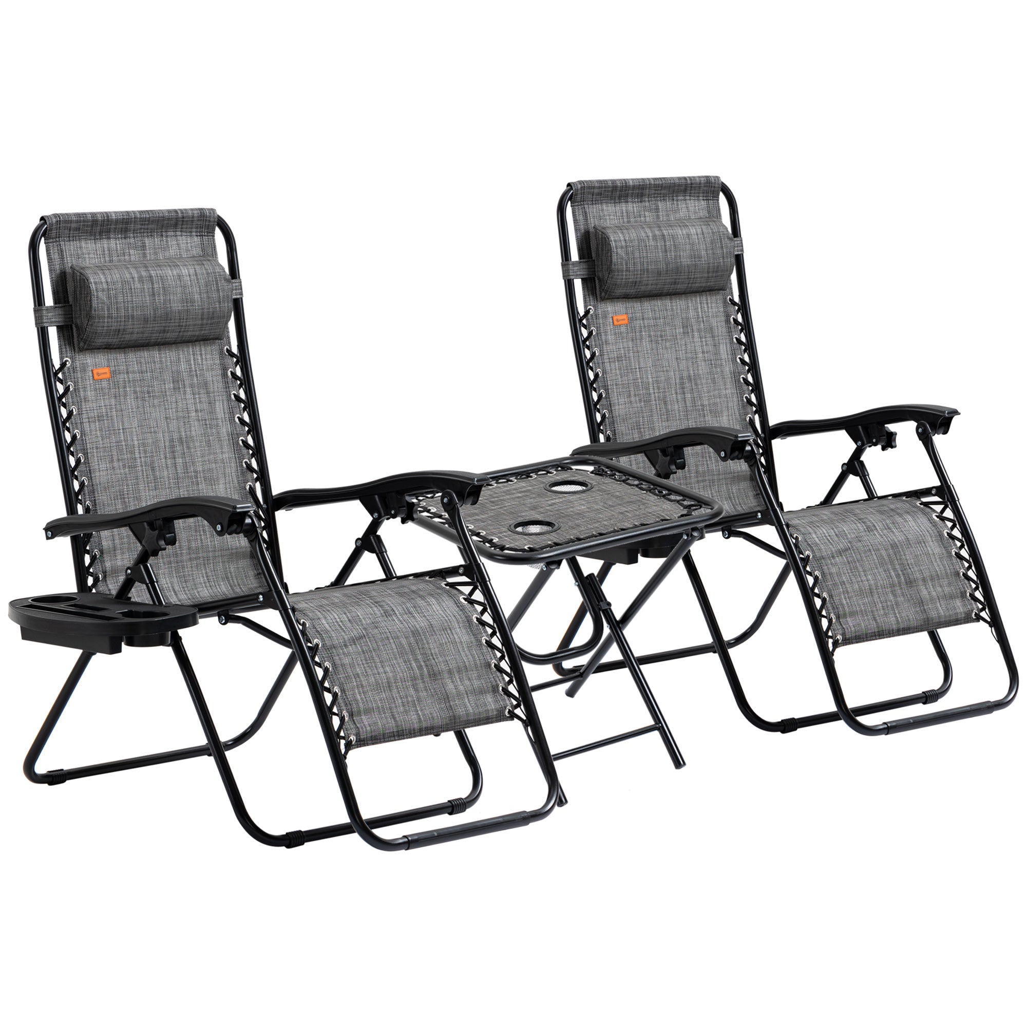Zero Gravity Chair Set with Side Table, Folding Reclining Chair with Cupholders & Pillows, Adjustable Lounge Chairs for Pool, Backyard, Lawn, Beach
