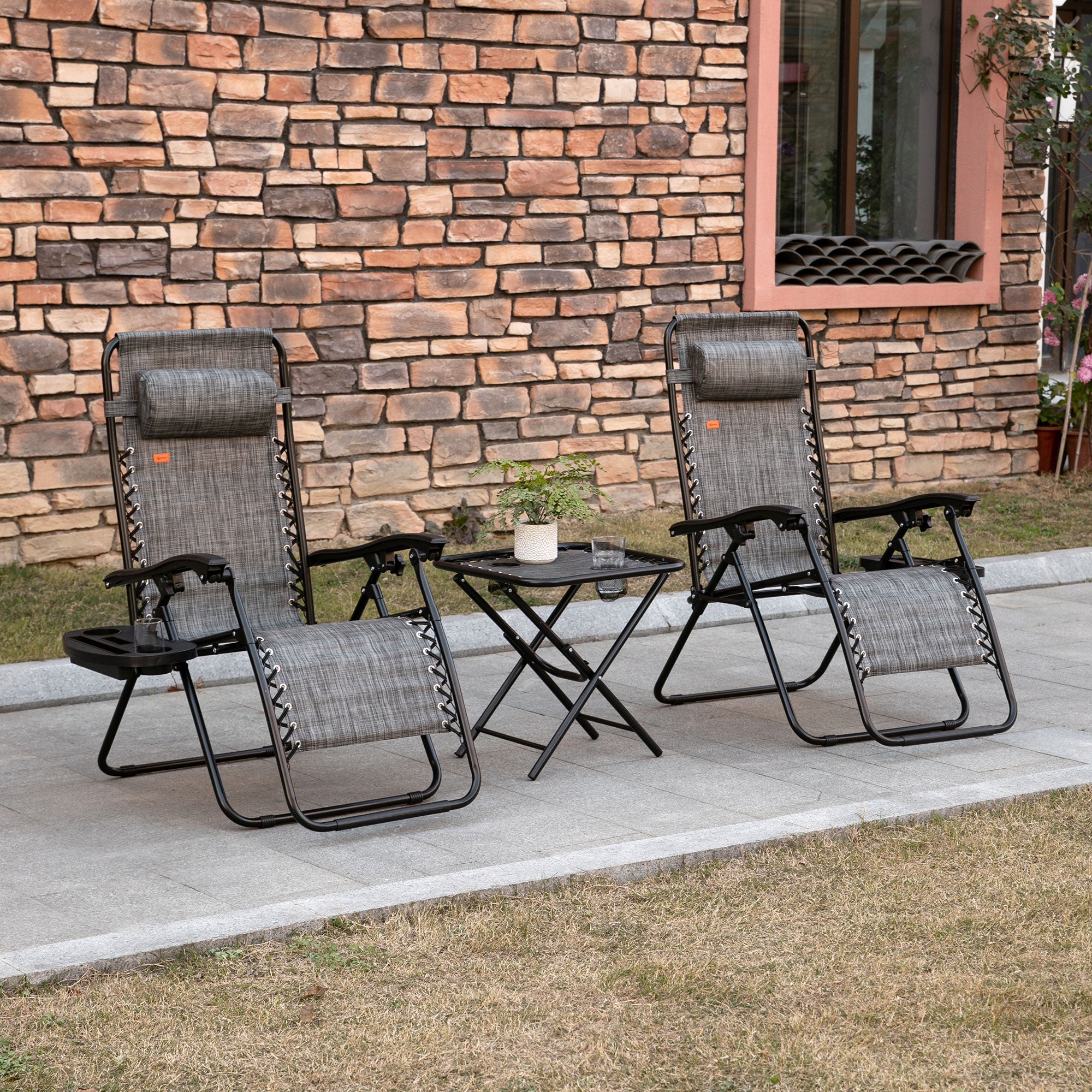 Zero Gravity Chair Set with Side Table, Folding Reclining Chair with Cupholders & Pillows, Adjustable Lounge Chairs for Pool, Backyard, Lawn, Beach