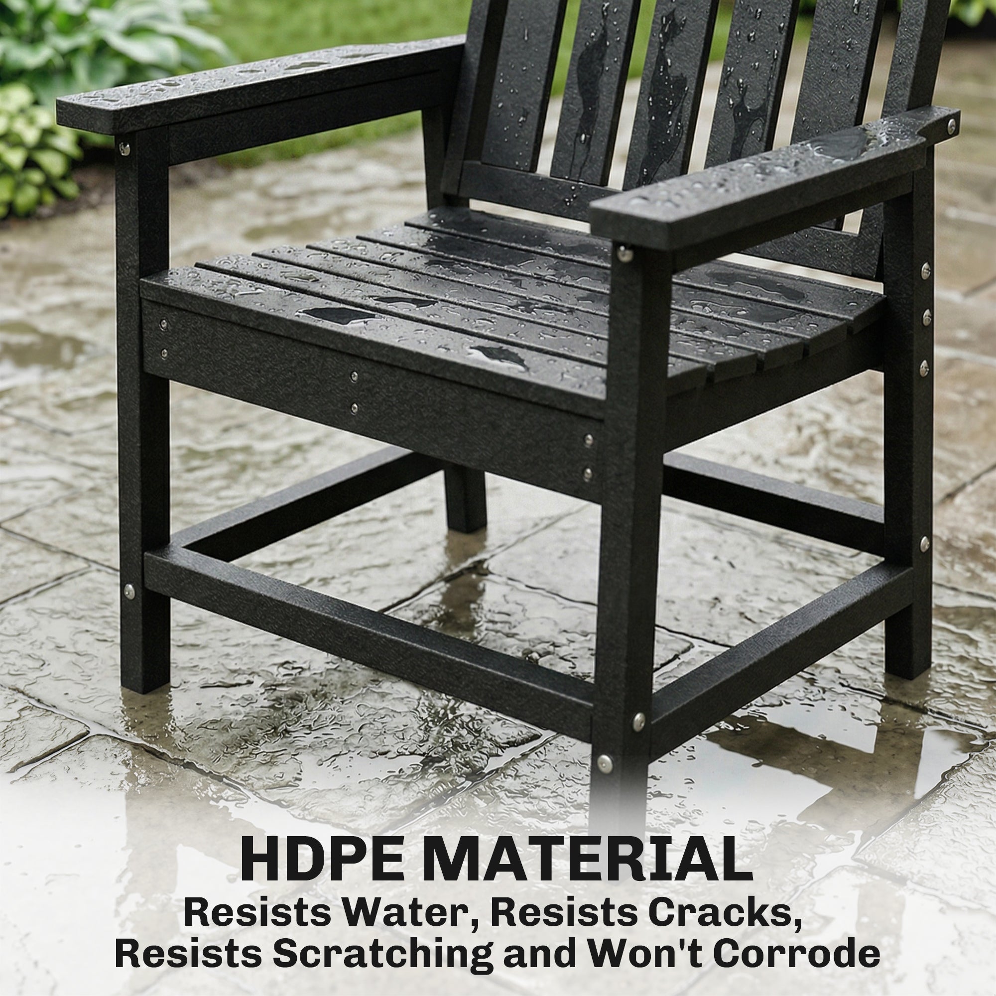 All-Weather Patio Chair, HDPE Patio Dining Chair, Heavy Duty Wood-Like Outdoor Furniture for Garden, Backyard, Deck, Porch, Lawn