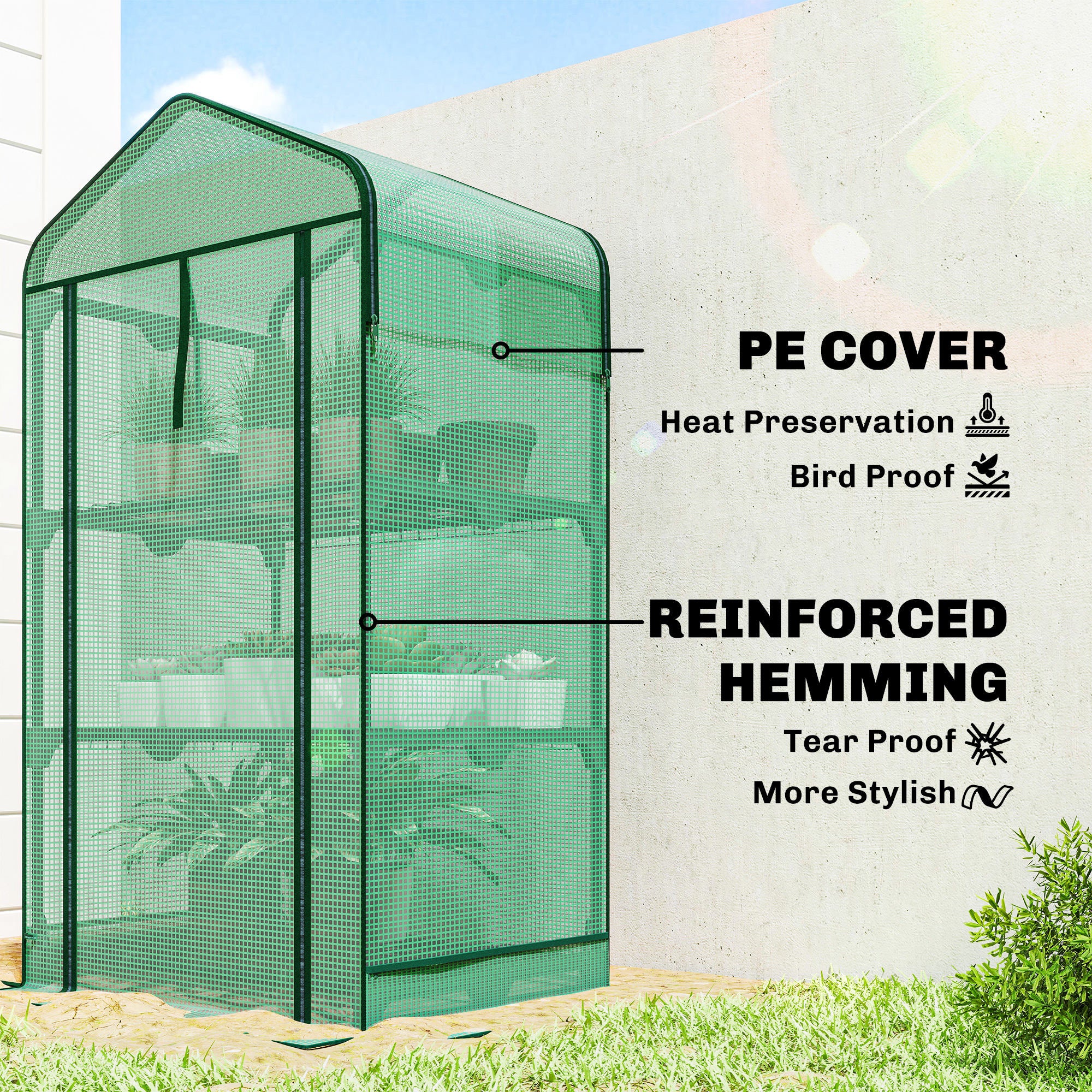 Mini Greenhouse with Screen Roof, Portable Small Greenhouse with Roll-Up Zipper Door, 27.6" x 19.7" x 50"