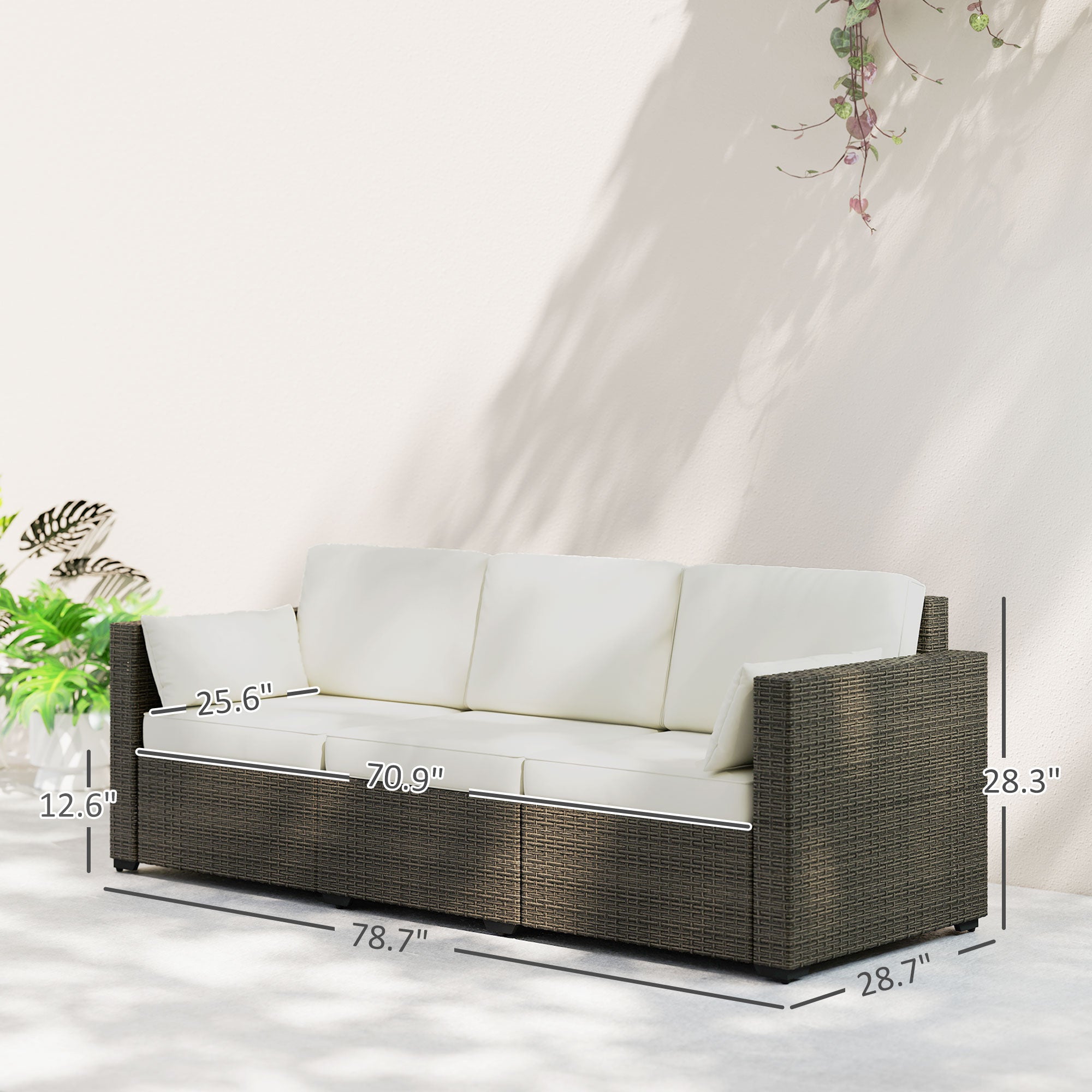 Patio Couch PE Wicker Deep Seating Outdoor Sofa with Removable Cushions, 3 Seater Rattan Sofa, Outdoor Furniture for Balcony, Deck, Garden and Poolside