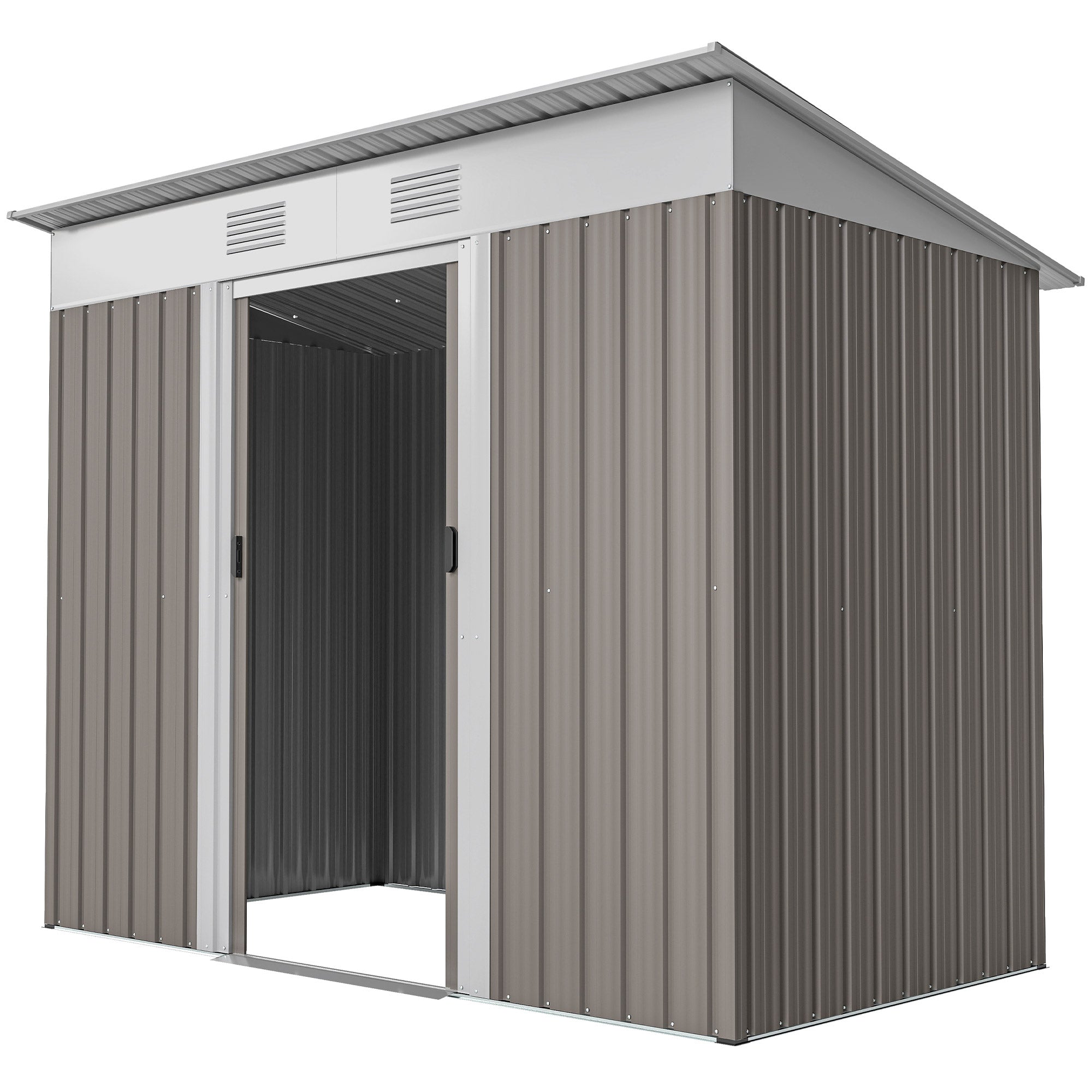 7' x 4' Metal Garden Shed, Backyard Tool Storage Shed with Dual Locking Doors, 2 Air Vents and Steel Frame, Light Gray