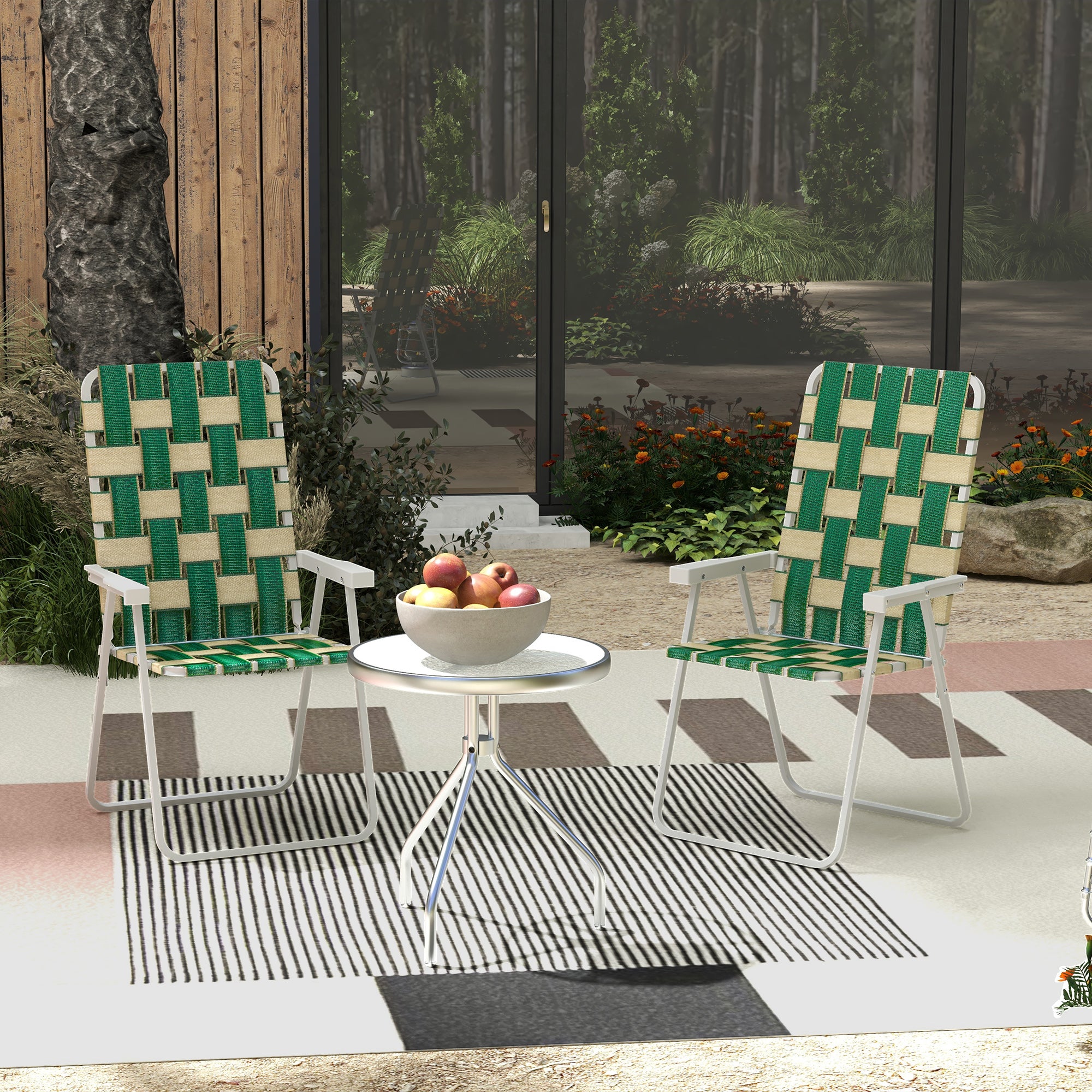 Set of 2 Patio Folding Chairs, Classic Outdoor Camping Chairs, Portable Lawn Chairs w/ Armrests