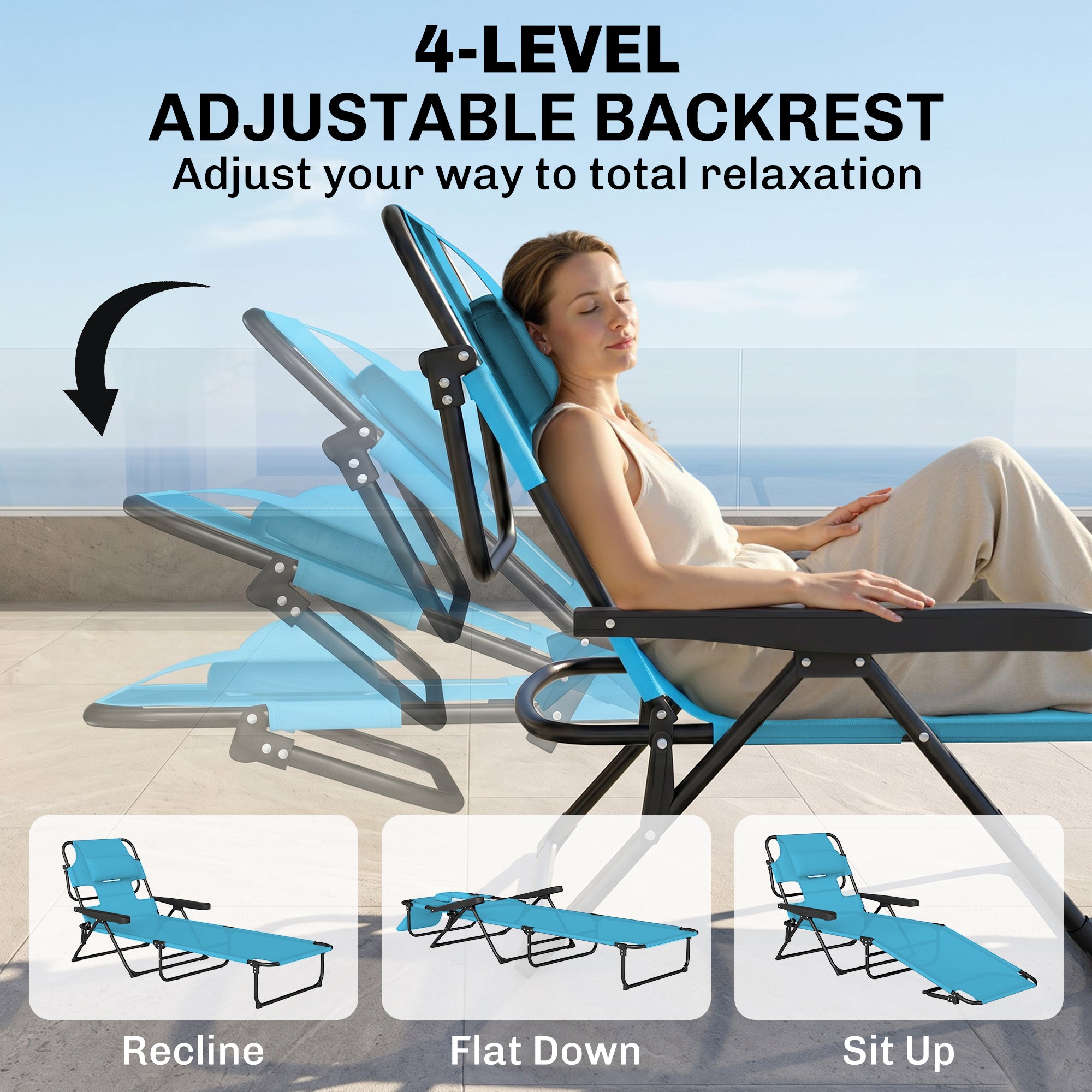 Folding Lounge Chair w/ Reclining Back