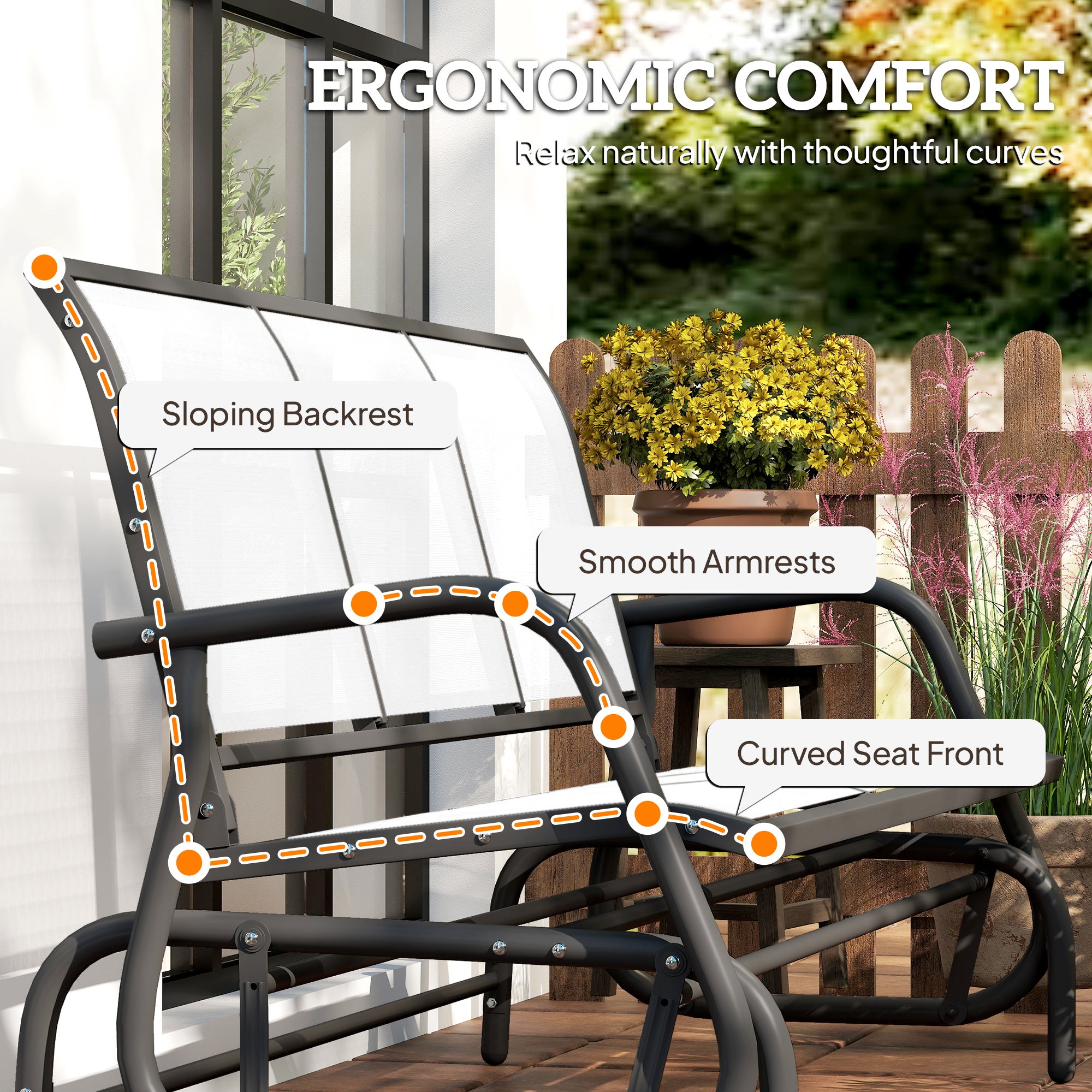 3-Person Outdoor Patio Glider Bench, Porch Glider Swing with 3 Seats, Breathable Mesh Fabric, Metal Frame