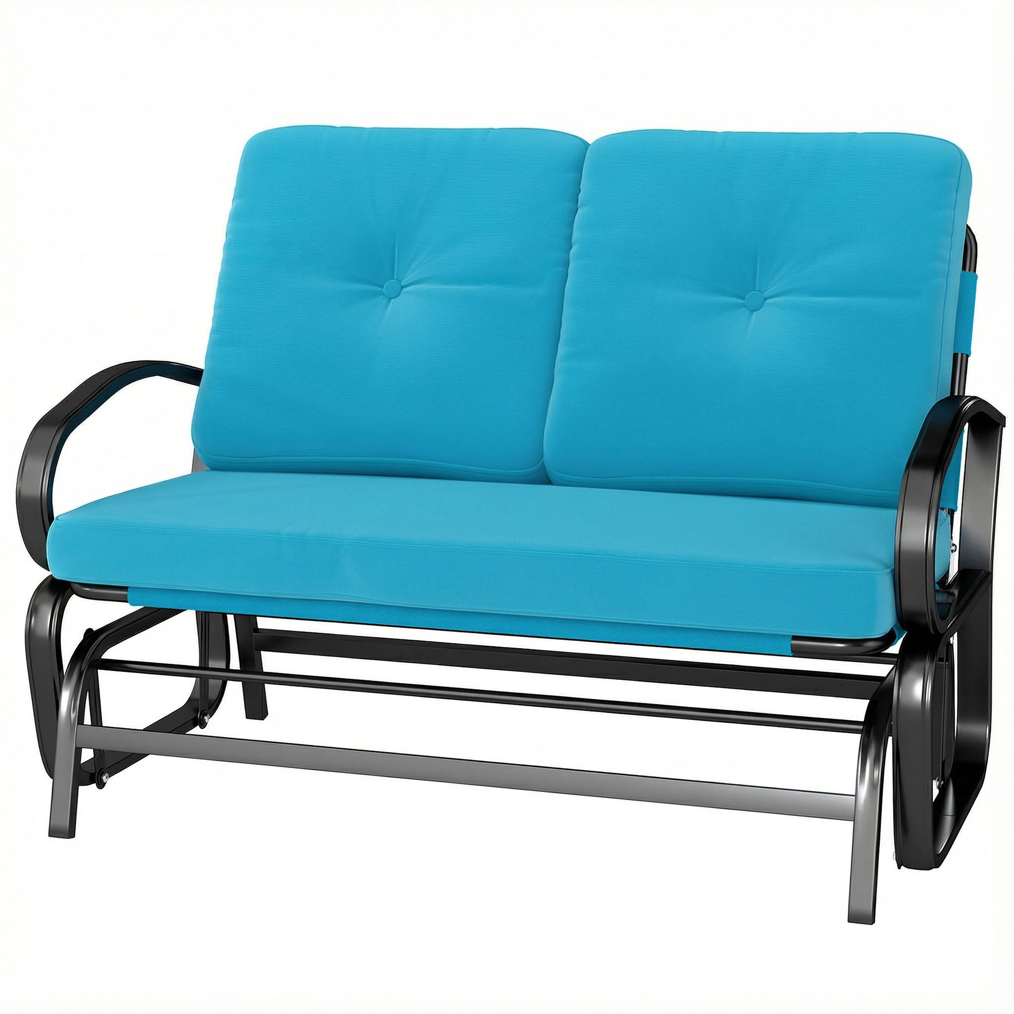 Outdoor Glider Bench, 2-Person Patio Rocker Loveseat with Tufted Cushions, Steel Frame for Porch, Garden Backyard