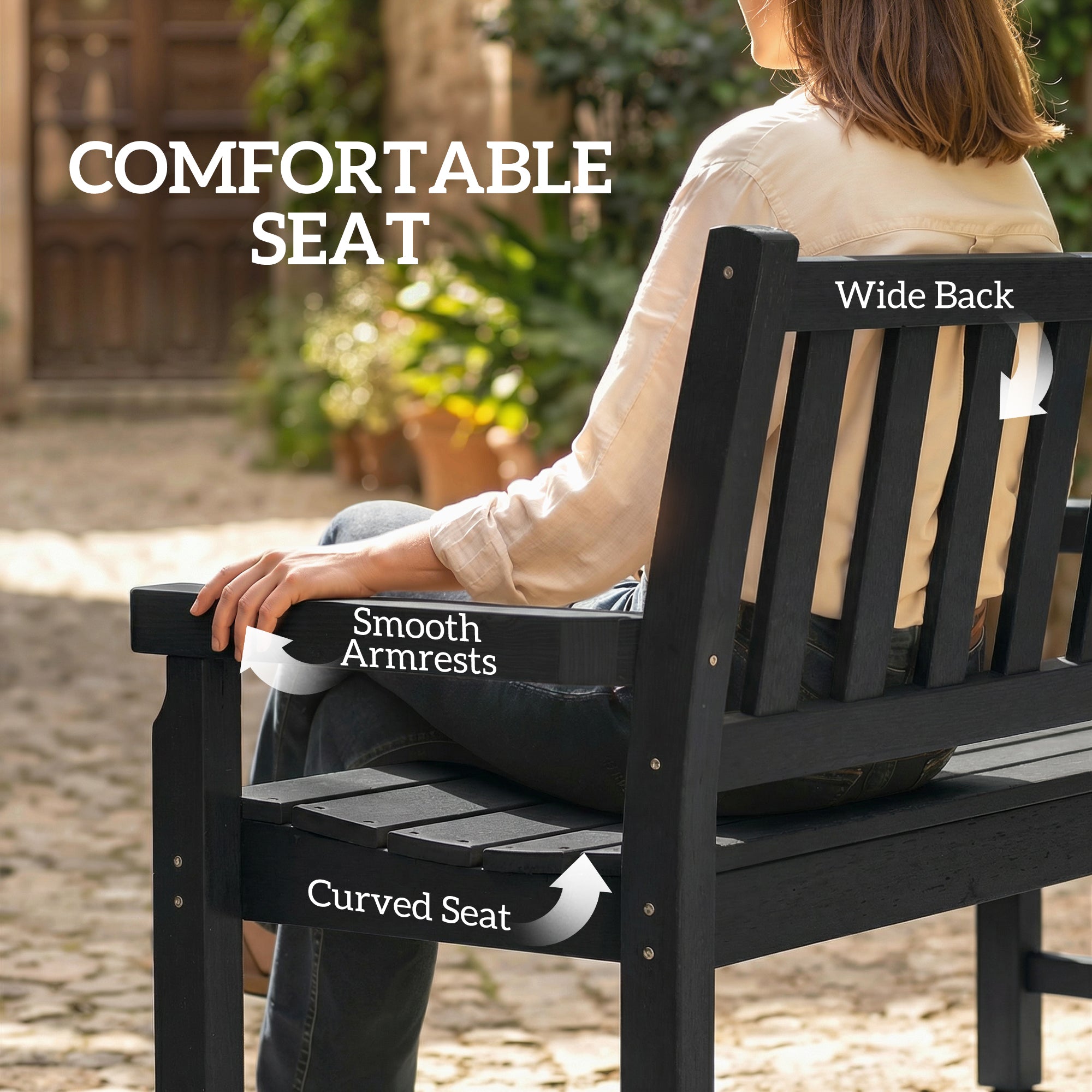 2-Person Garden Bench, HDPE Outdoor Bench with 530 lbs Capacity, Curved Seat for Backyard, Park, Porch, Lawn