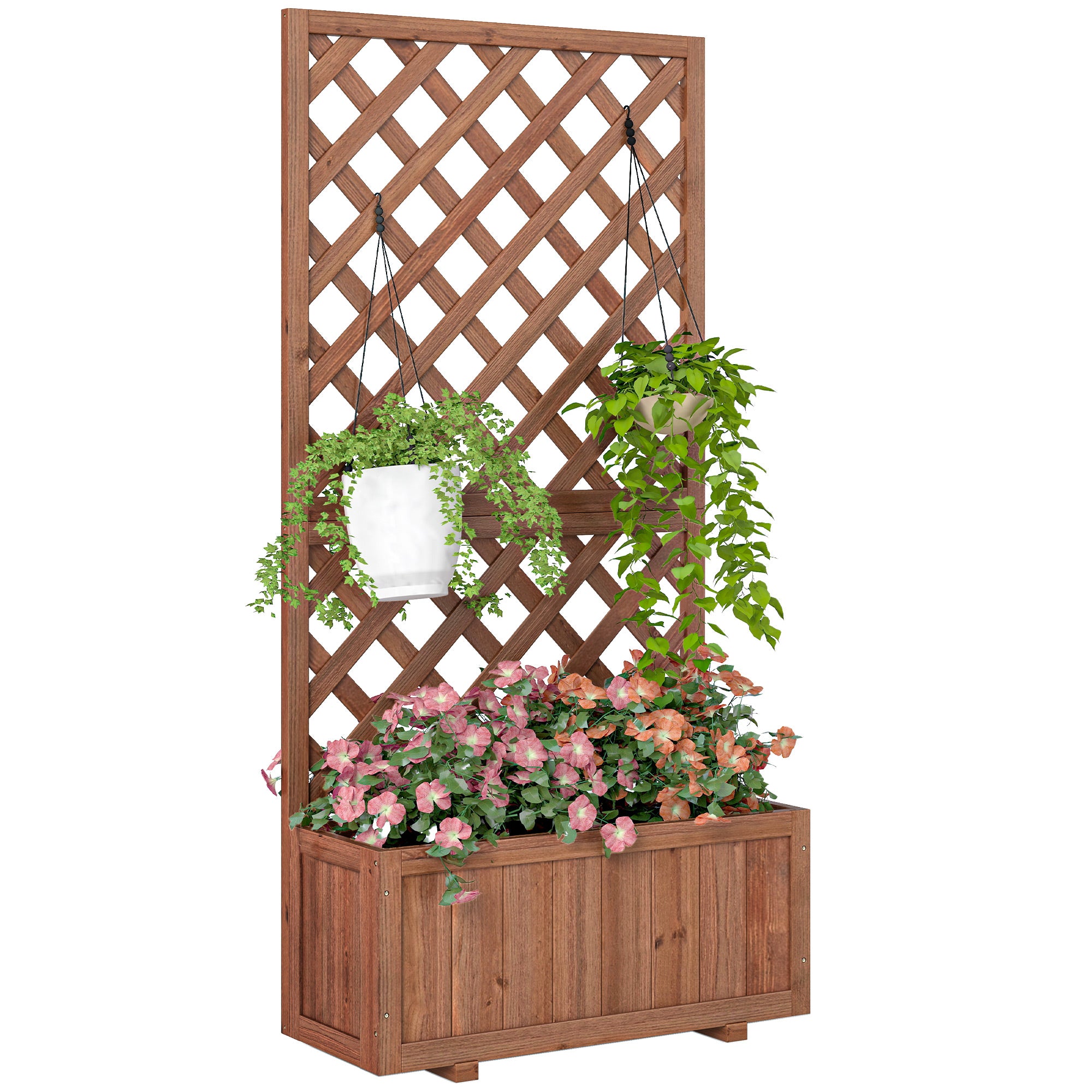 Wooden Raised Garden Bed, Raised Planter Box, Planter with Trellis for Climbing Plants Flowers