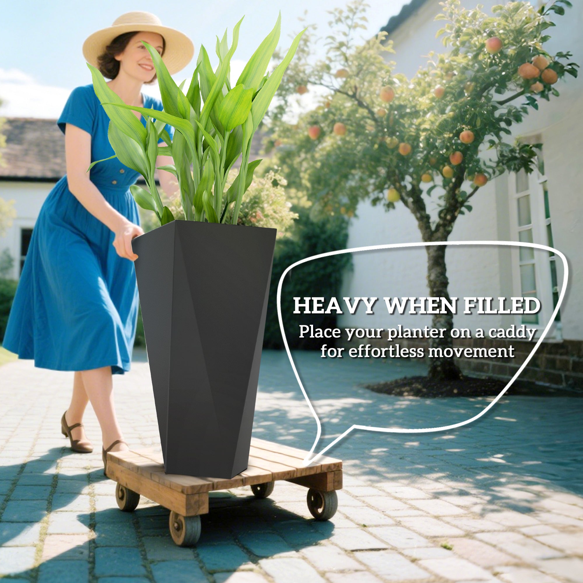 Indoor Outdoor Planters Set of 3 MgO Tall Planters Stackable Flower Pots with Drainage Holes for Garden, Balcony, Black