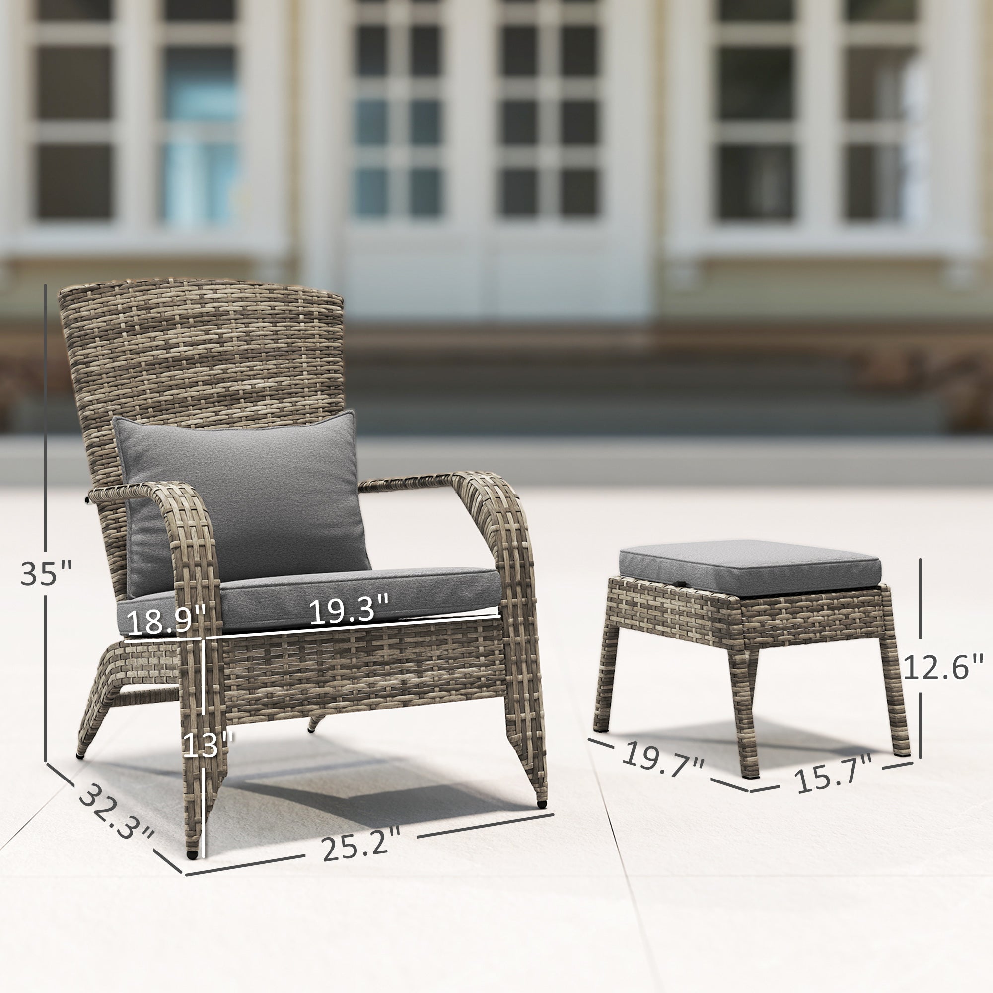 Wicker Adirondack Chair Fire Pit Chair w/ Ottoman & Cushions