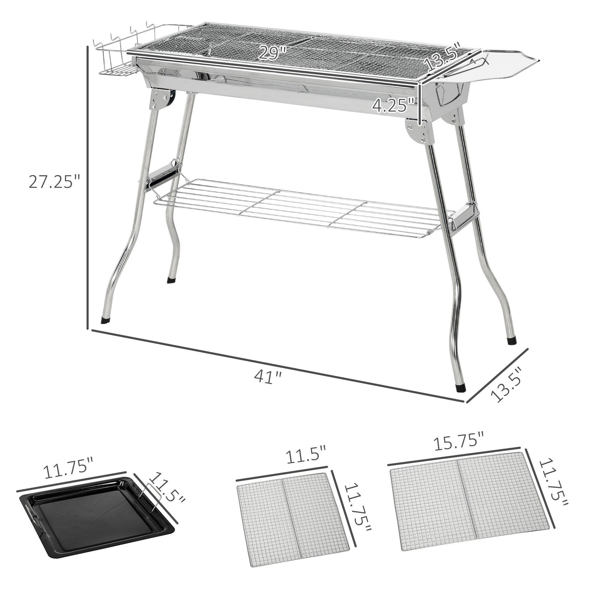 Charcoal Barbecue Grill Stainless Steel Portable Folding Charcoal BBQ Grill Stainless Steel Camp Picnic Cooker