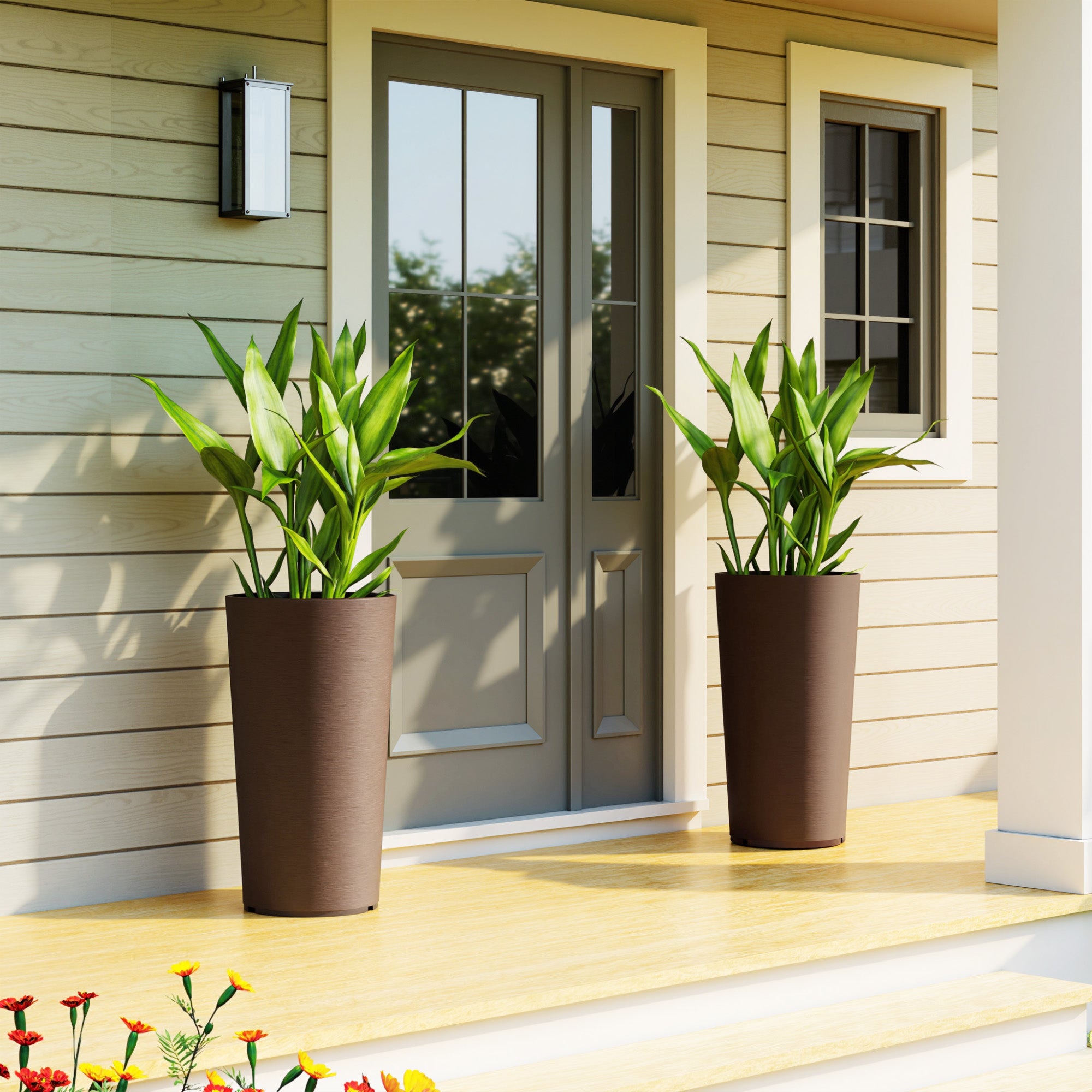 29 Inch Outdoor Planter, Set of 2 Plastic Flower Pots, Weather and UV Resistant Stackable Large Planters