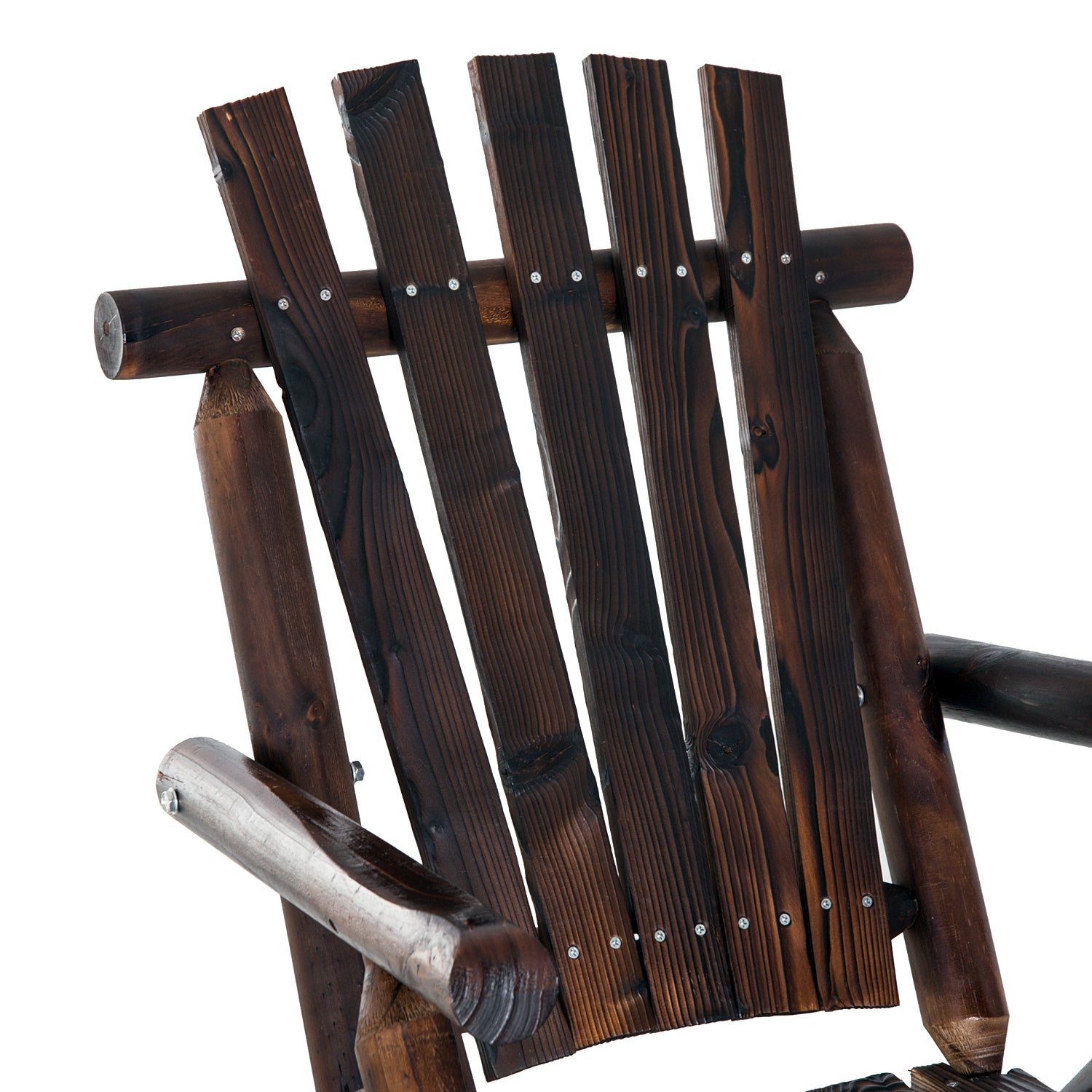 Outdoor Wooden Rocking Chair, Single-Person Rustic Adirondack Rocker with Slatted Seat, High Backrest, Armrests for Patio, Garden and Porch