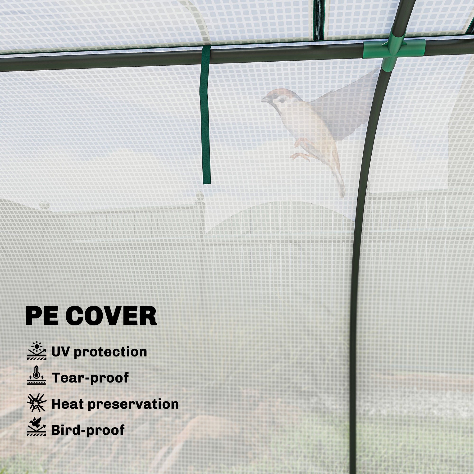 Mini Greenhouse, Portable Greenhouse with 4 Roll-Up Doors, PE Cover, 177.2" x 39.4" x 31.5"