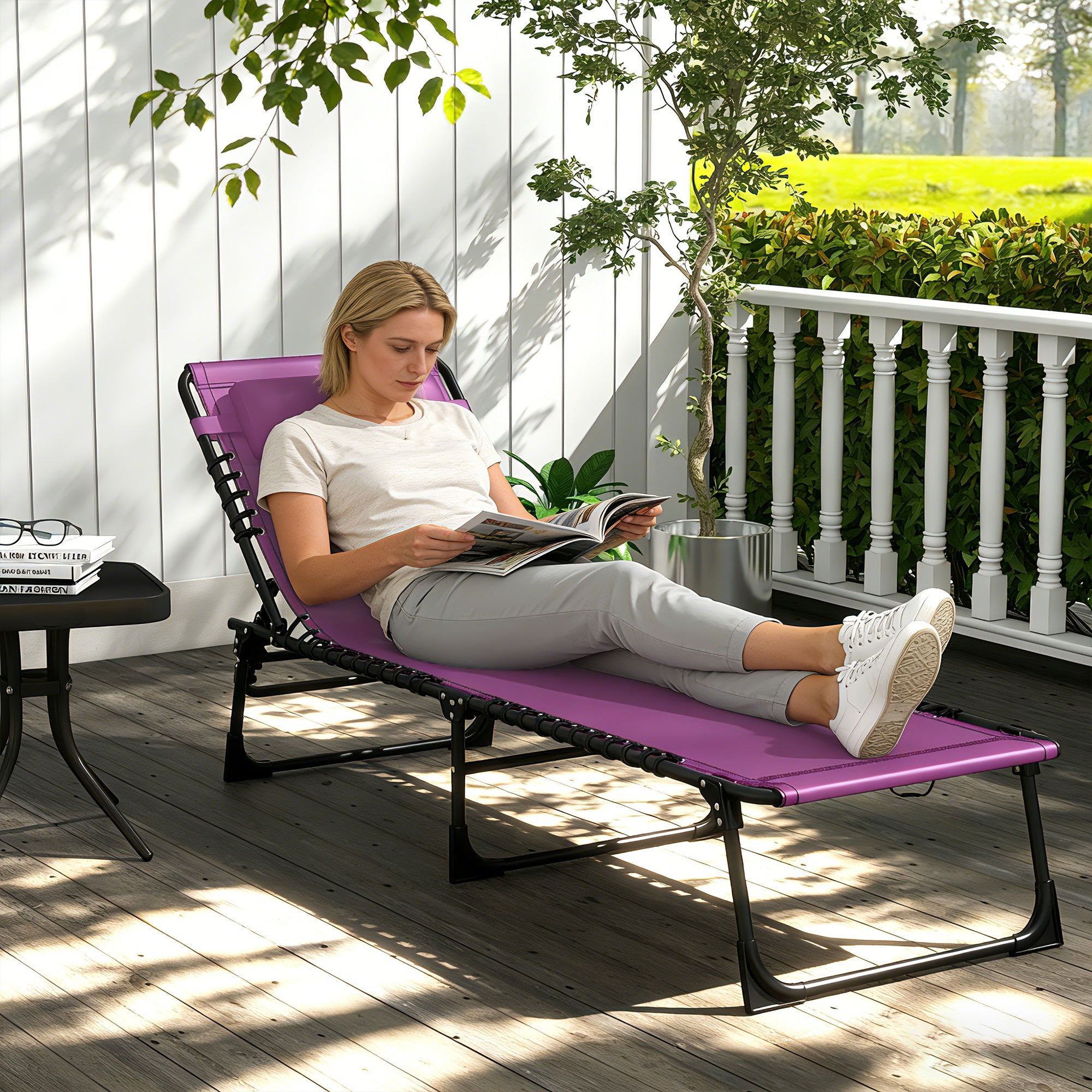 Foldable Chaise Lounge, 3-Position Reclining Back, Portable design and Breathable Mesh for Poolside, Camping, Hiking